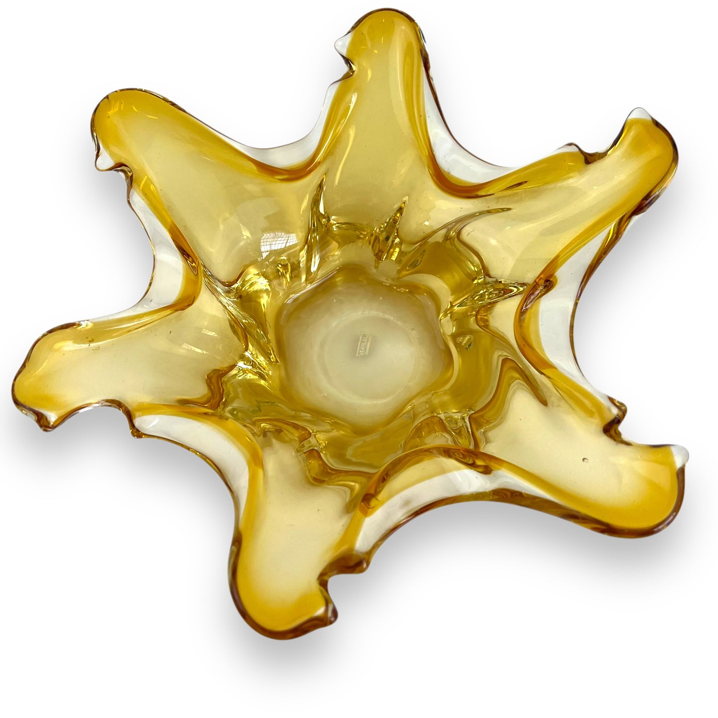 Amberina Honey Yellow 6 Point Glass Dish – Mid Century Art Glass (Made in Japan)