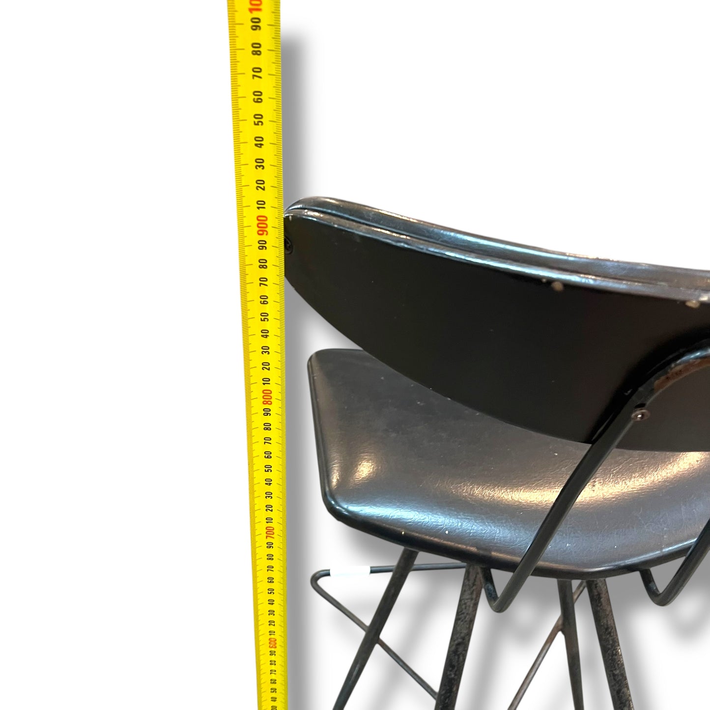 WD Wallace Mid-Century Atomic Bar Stool – Black Vinyl & Wrought Iron Frame
