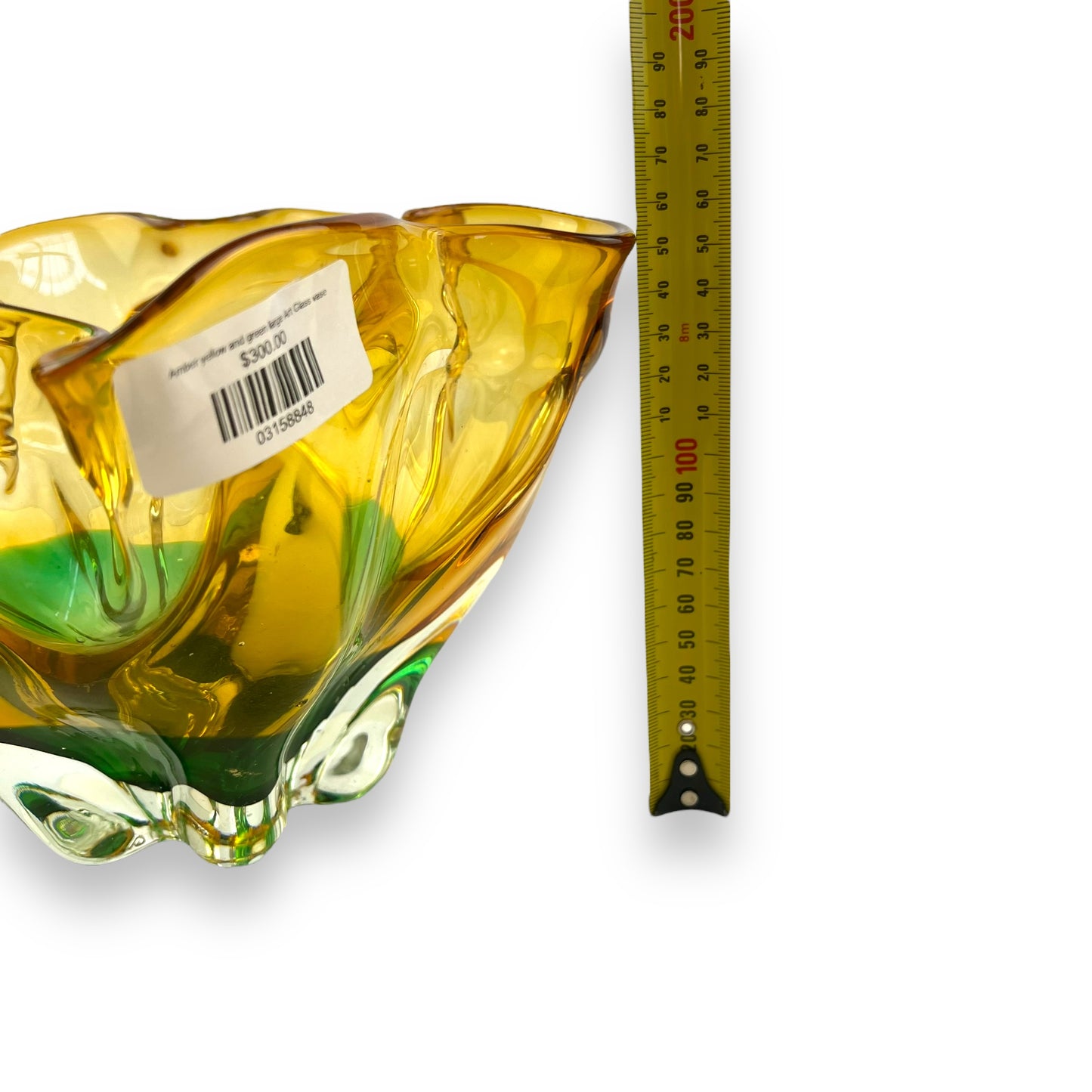 Amber yellow and green large Art Glass vase