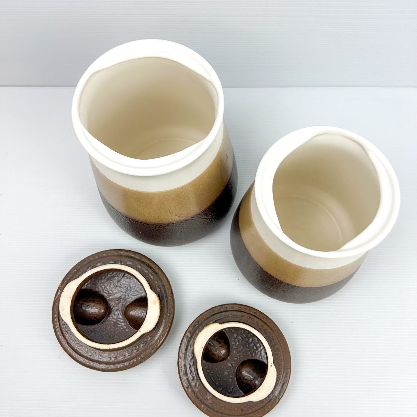 Ceramic Kitchen Storage Canister set with coffee bean shape lids.