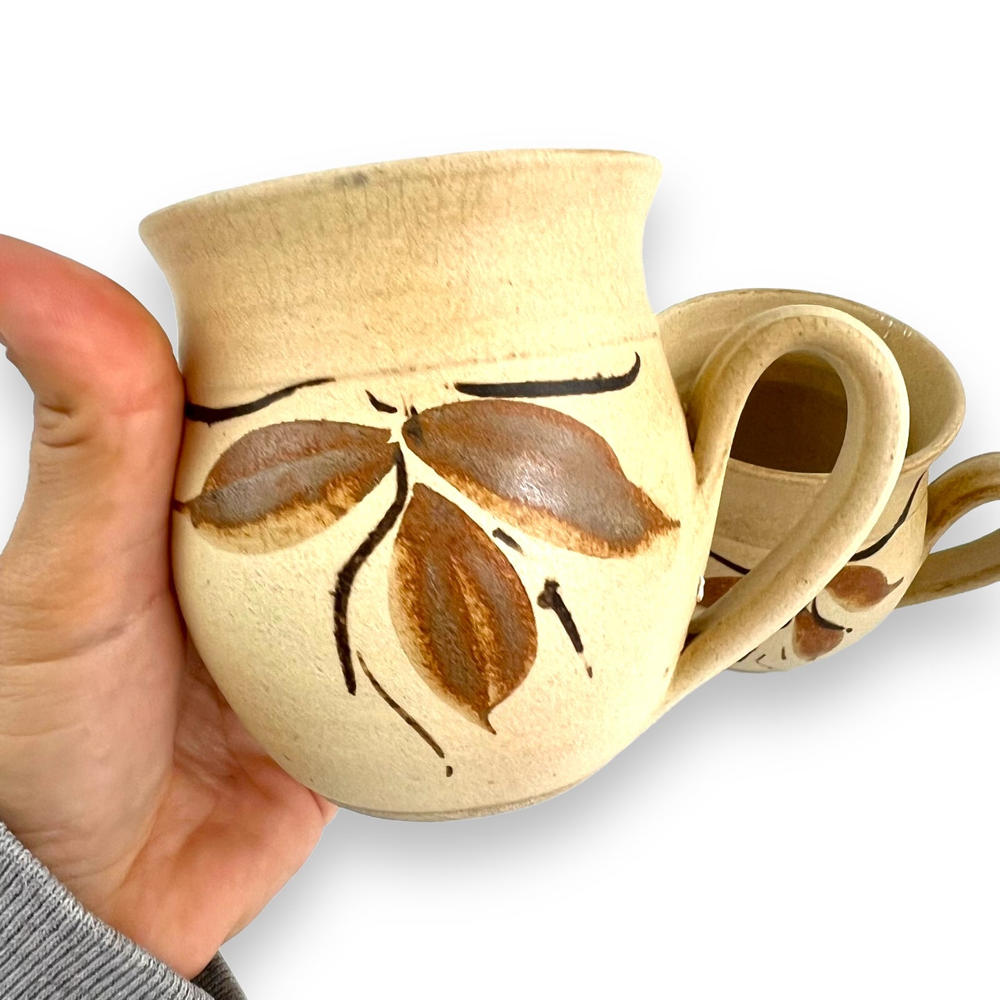 Grashir Pottery Brown Leaf Mug Set of 2