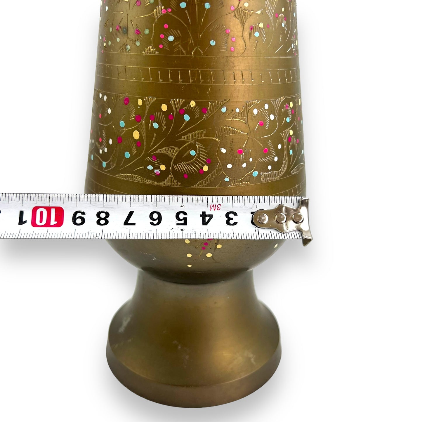 Large brass vase colourful dots