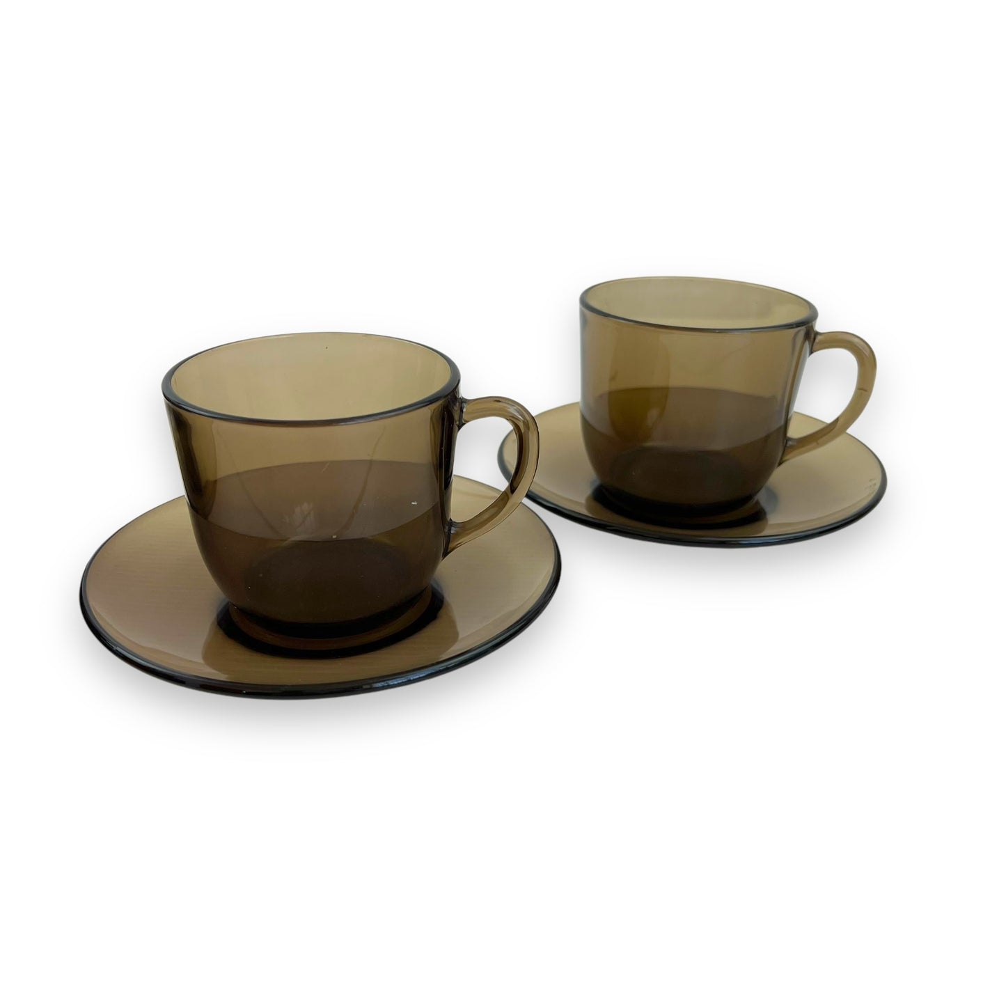 Vereco France Black Glass Cup & Saucers set of 4