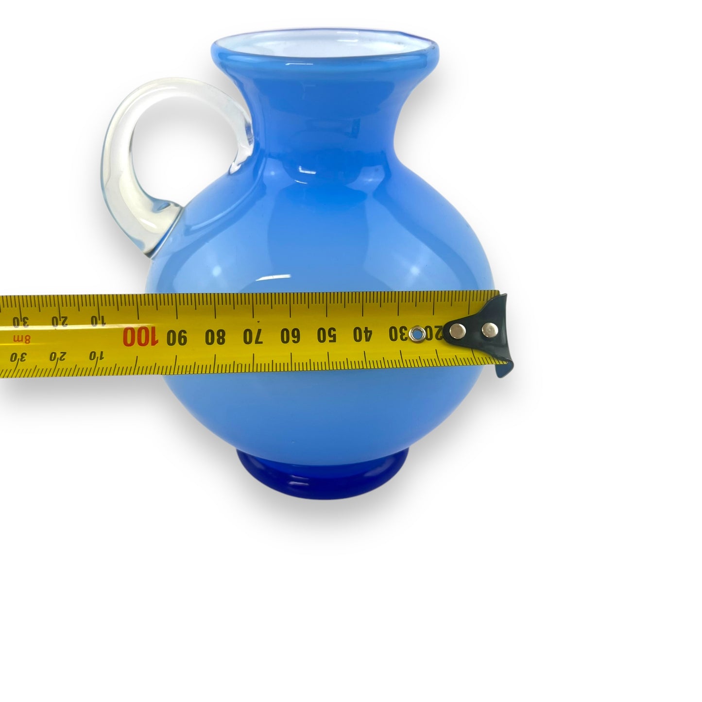 Italian Cased Blue Art Glass Jug with Clear Handle
