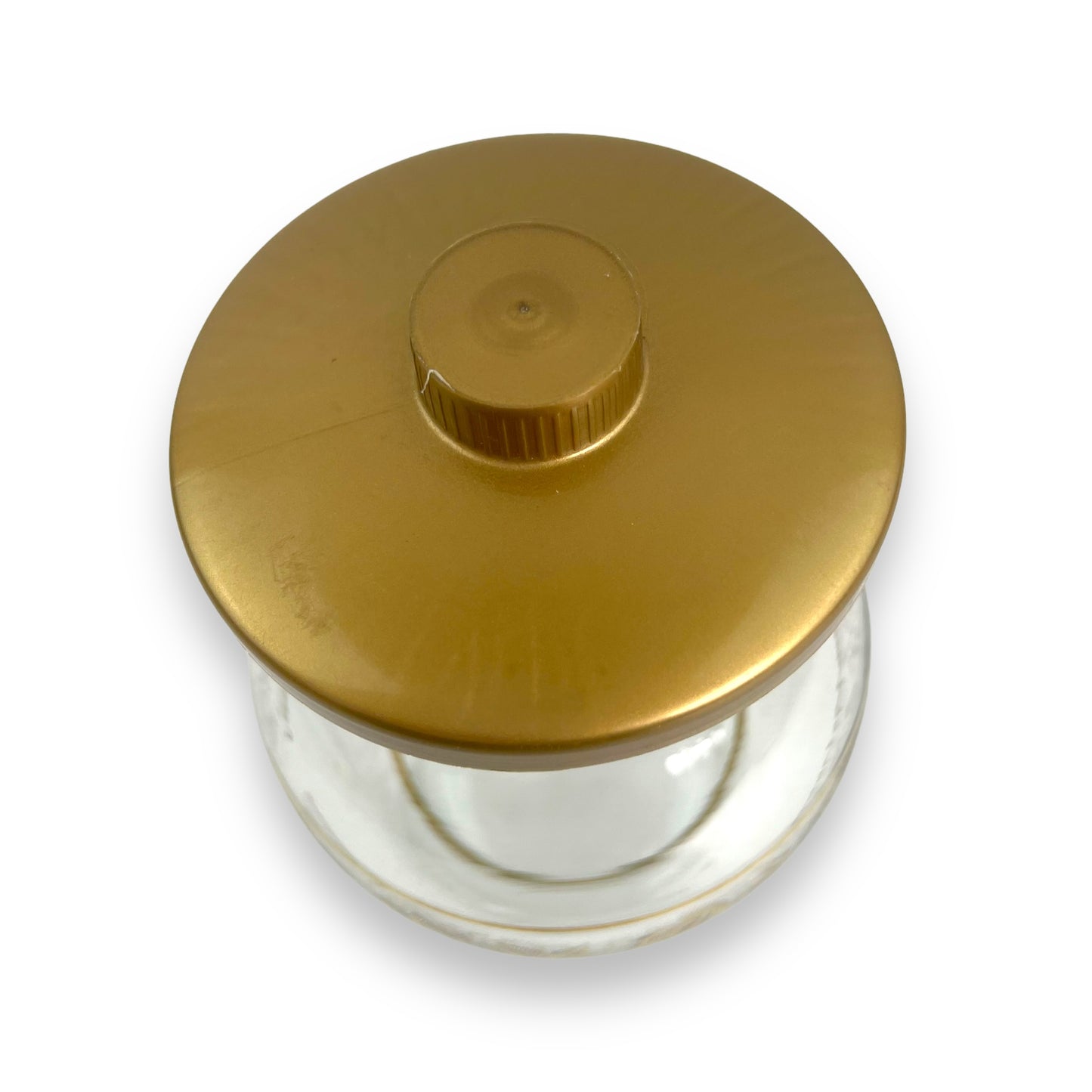 Gold decal glass jar with gold plastic lid