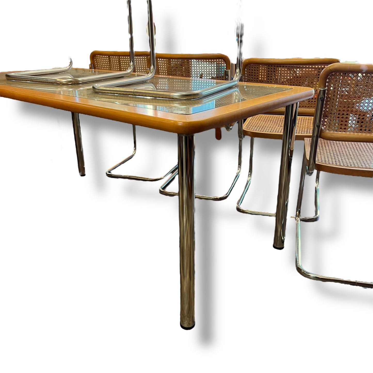 Pluto Furniture Rattan & Chrome Dining Table with 6 Chairs
