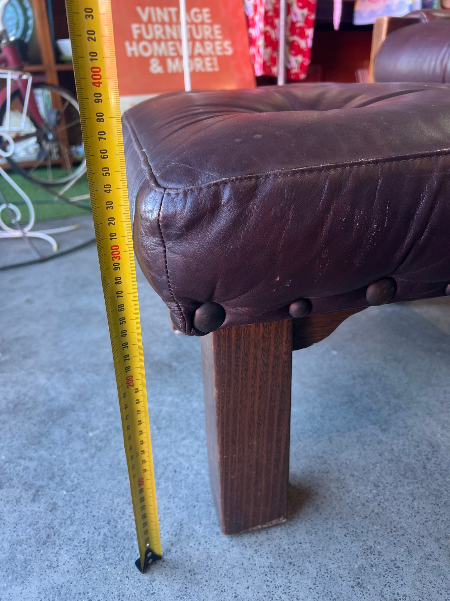 Davis Furniture Leather Footstool – Solid Timber Base