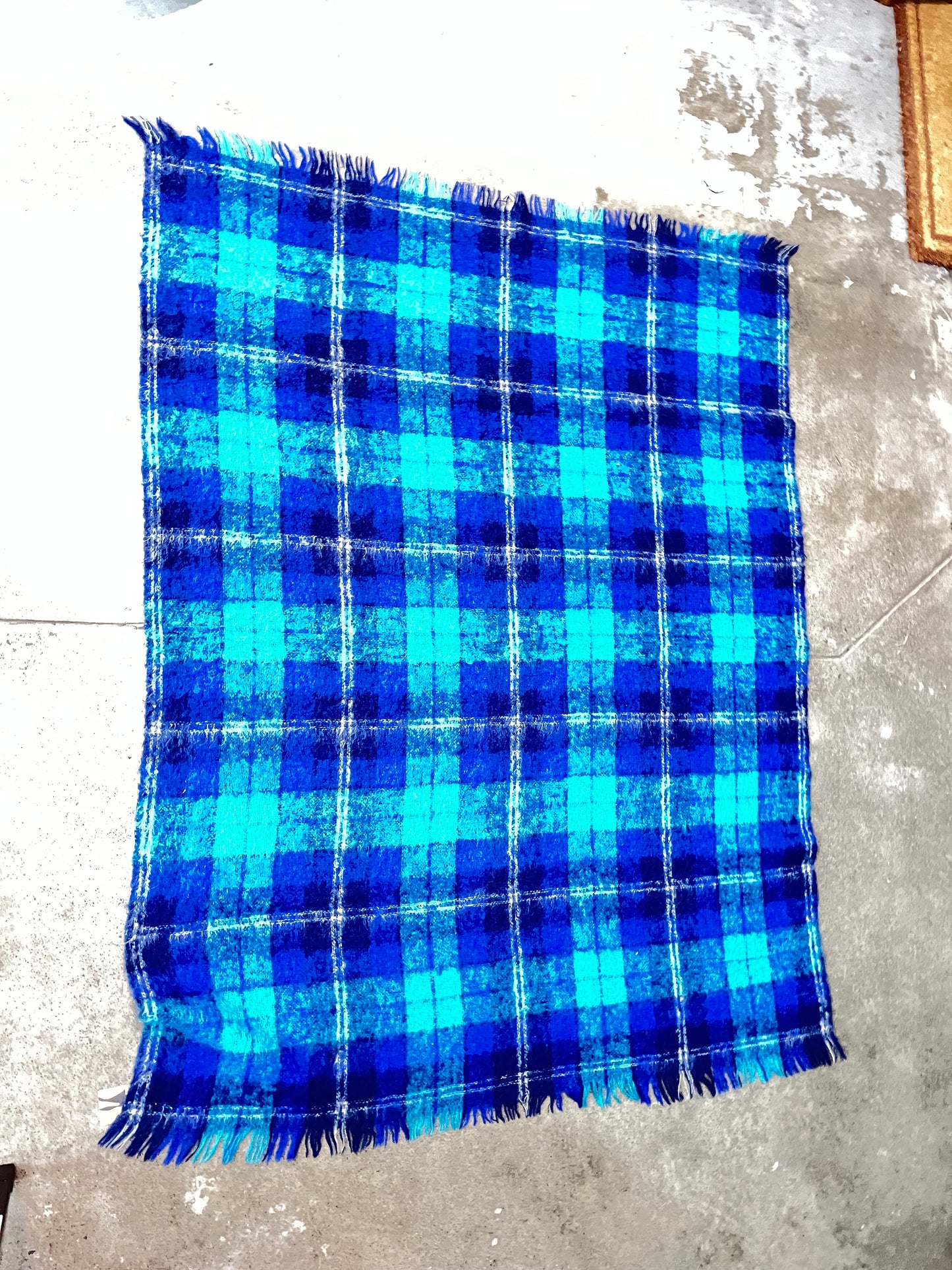 Blue Plaid Wool & Mohair Blanket