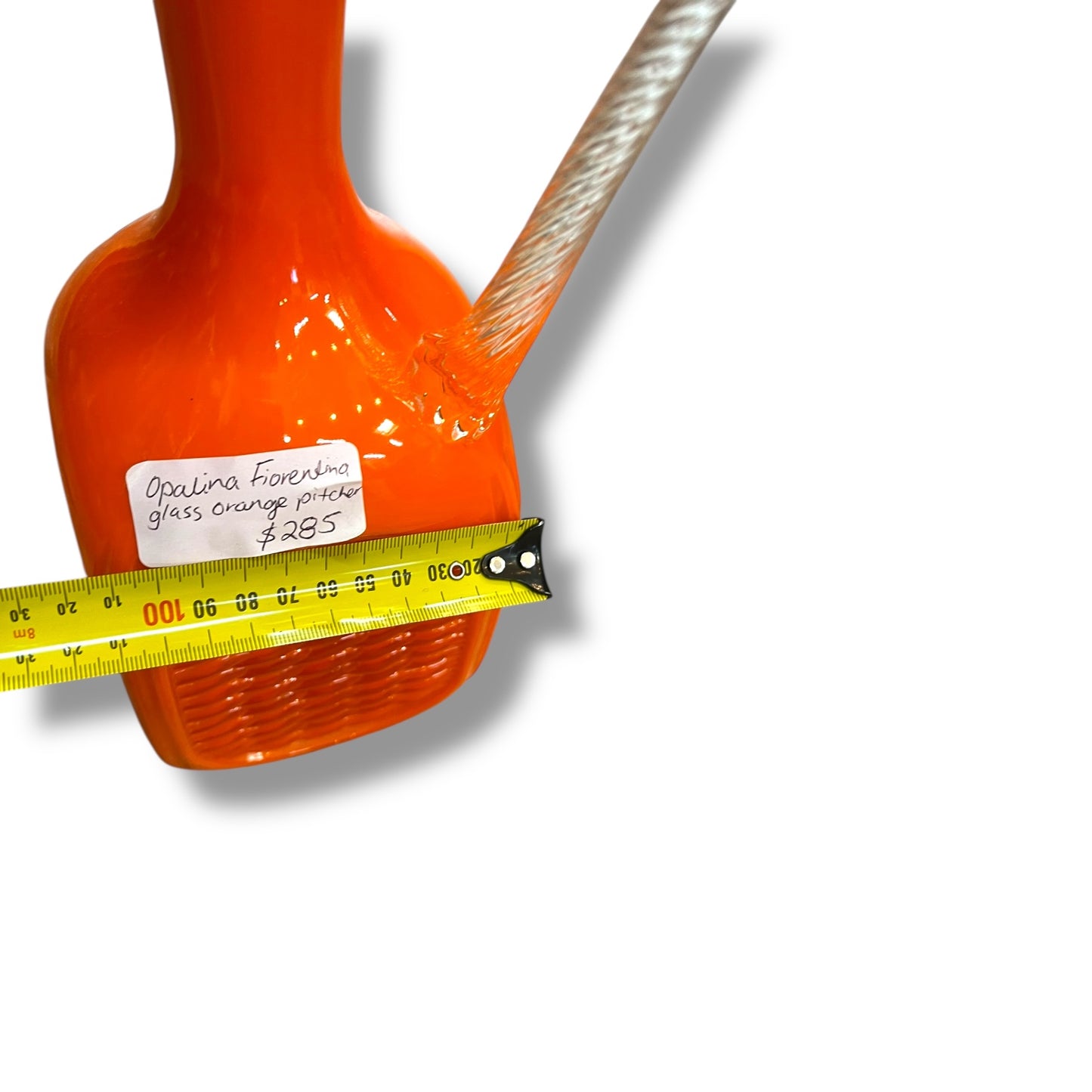 Empoli Italian Art Glass Ewer — Palina Fiorentina Orange with Twisted Clear Handle