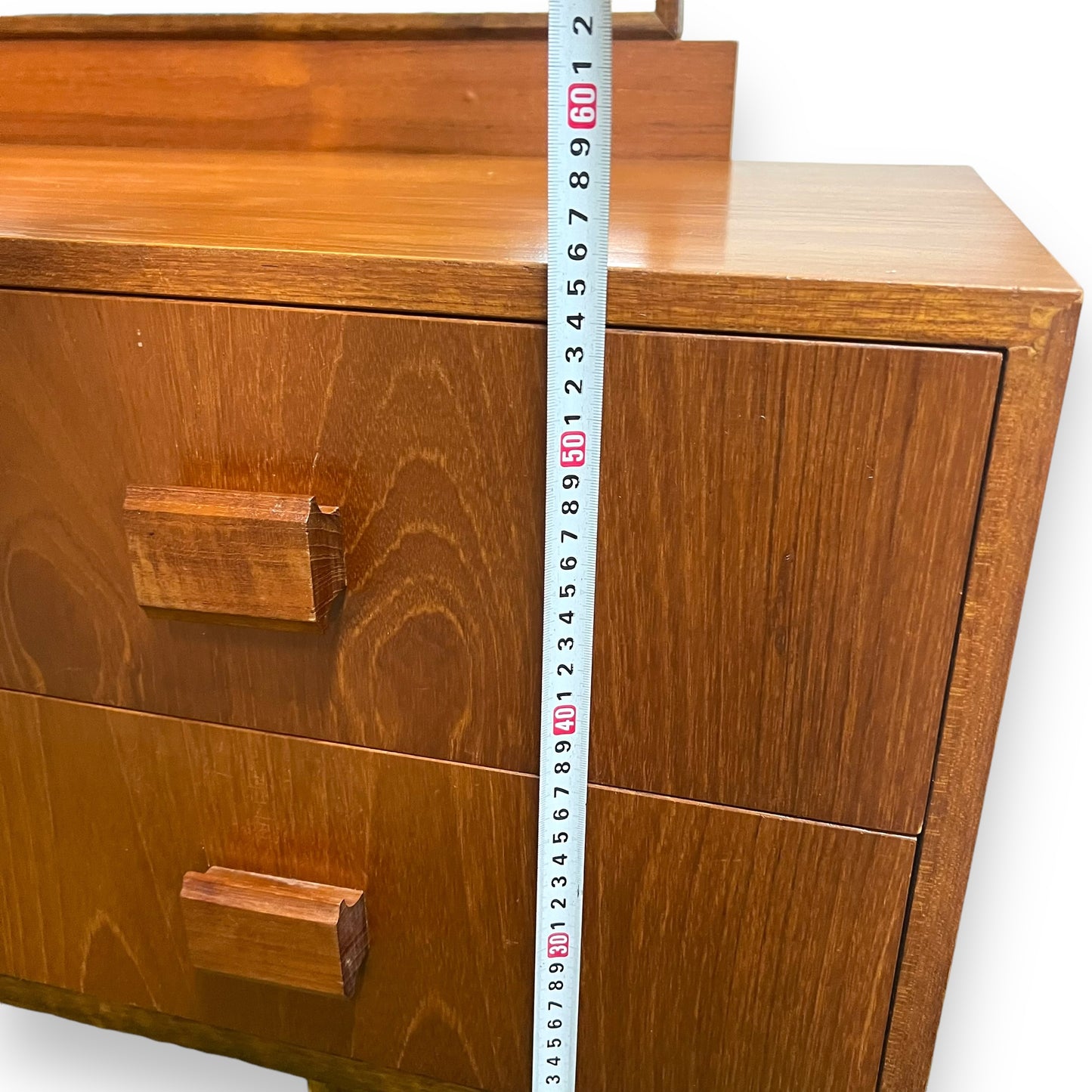 Mid Century Teak Veneer Dressing Table with Large Mirror and 6 Drawers