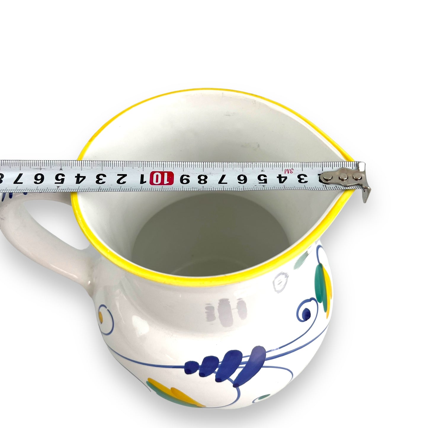 White, blue and yellow ceramic large jug - Made in Italy