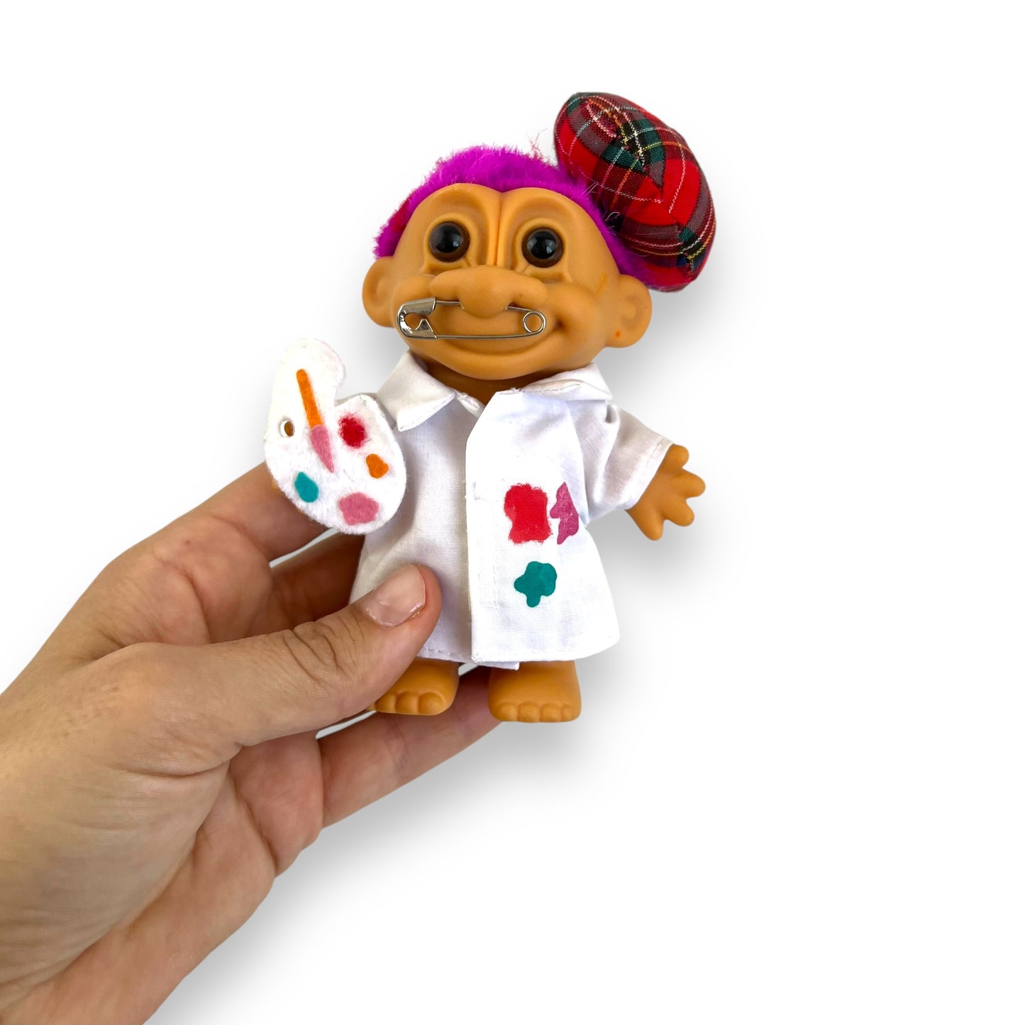 Artist Troll Doll in Paint shirt with hat and paint board