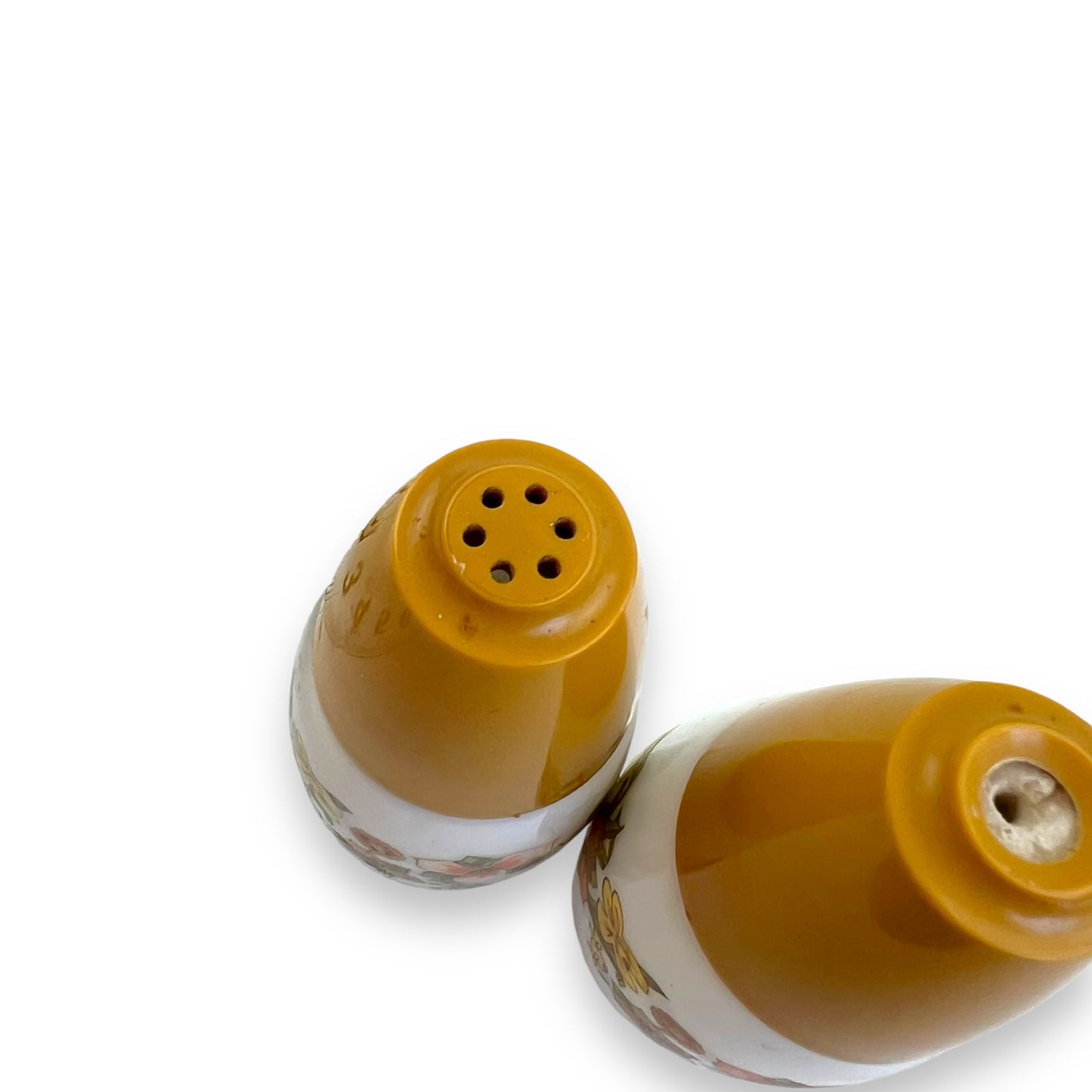Salt & Pepper Shakers – Floral Design with Mustard Yellow Tops