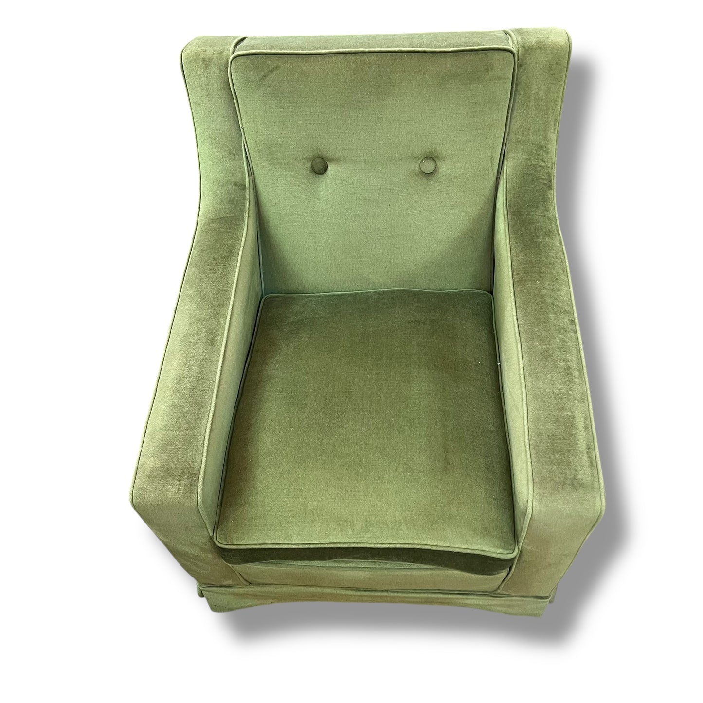 Vintage Designer Lounge Chair — Green Velvet Upholstery, Feather Cushion