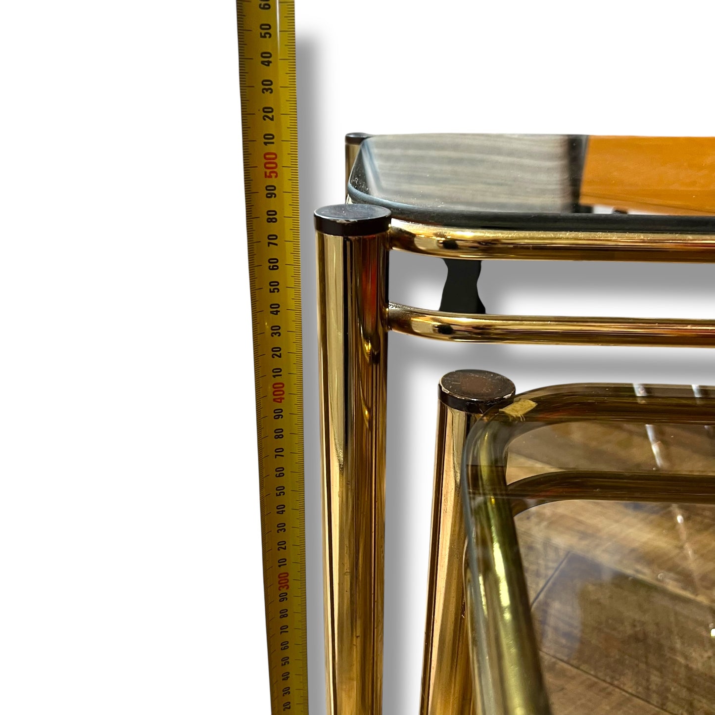 Brass & Smoked Glass Nesting Tables – Set of 3