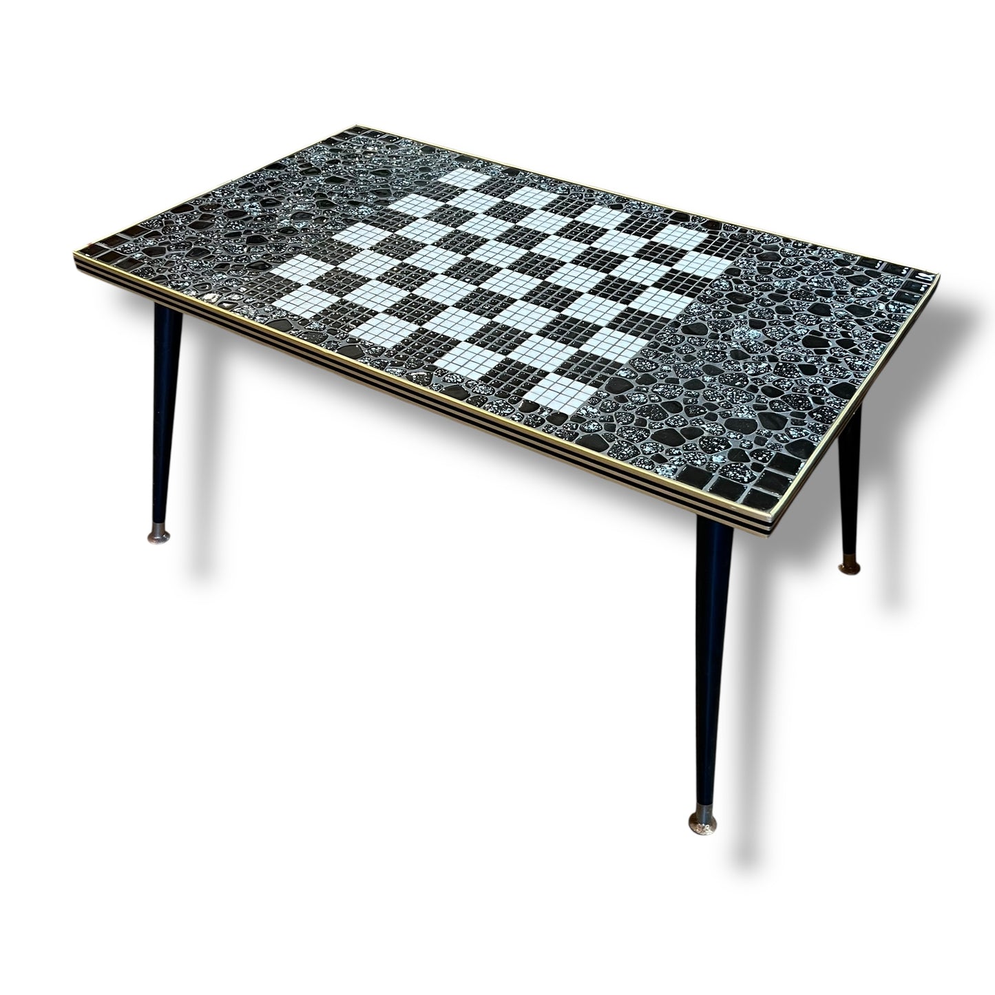 Black & White Mosaic Tile Coffee Table with Tapered Legs