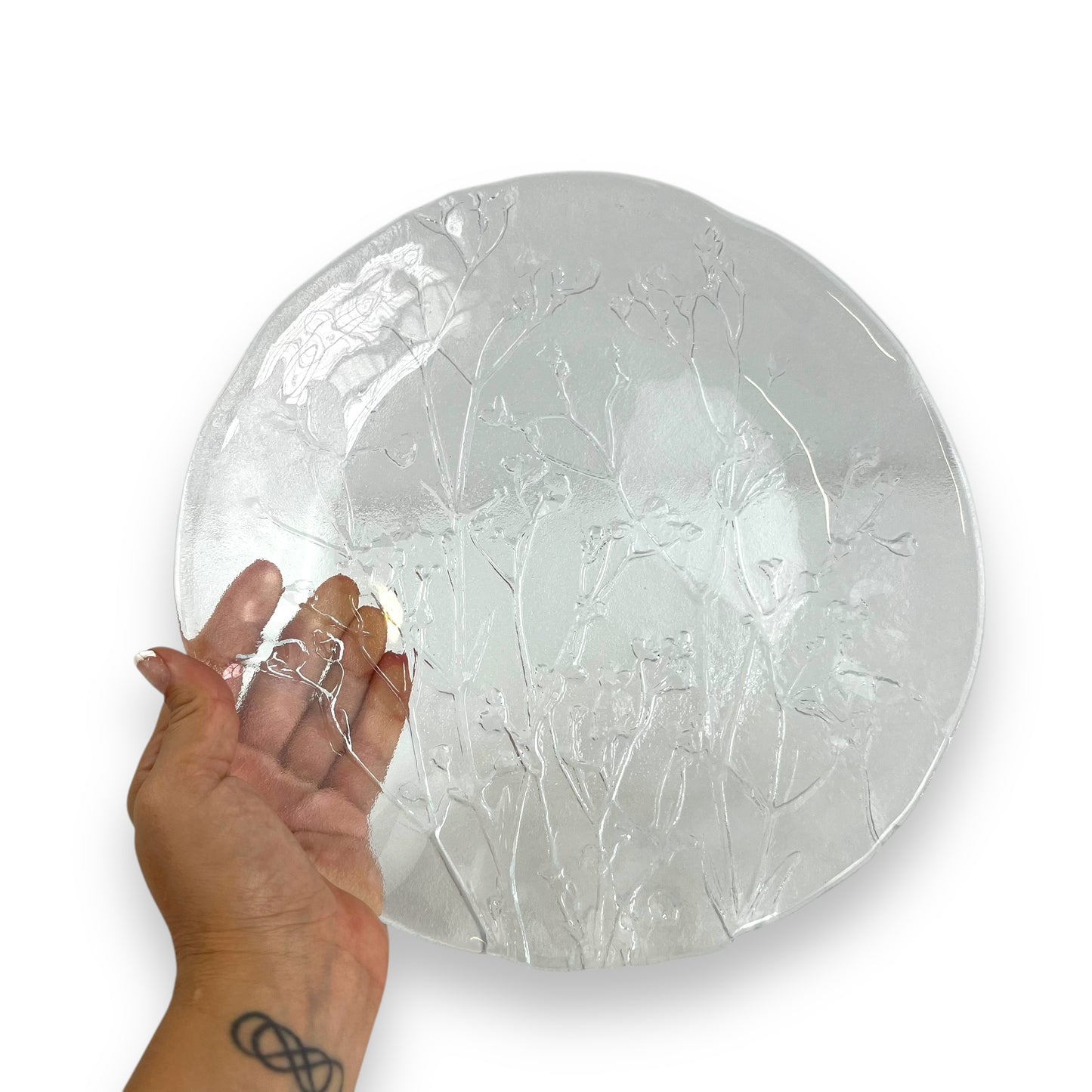Floral Design Embossed Glass Plate