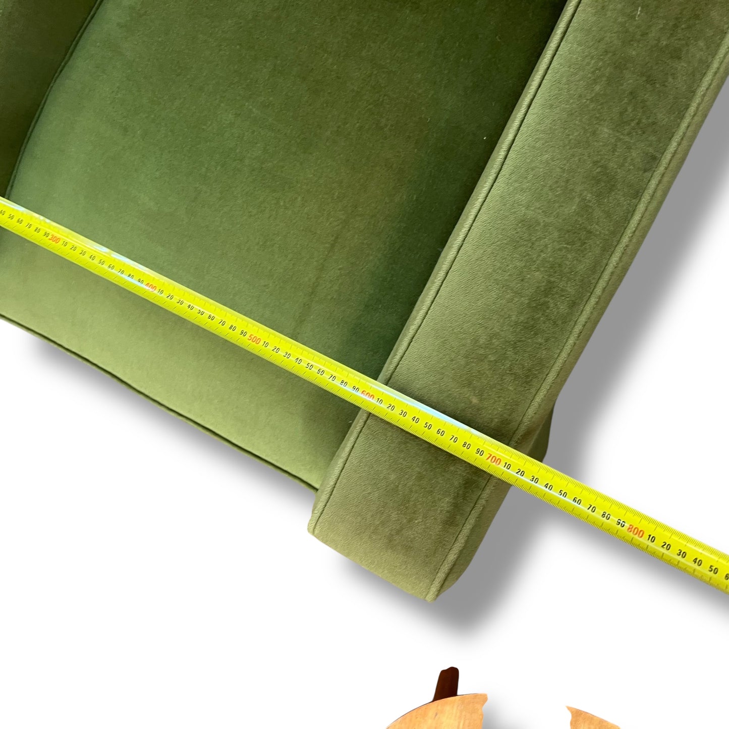 Vintage Designer Lounge Chair — Green Velvet Upholstery, Feather Cushion