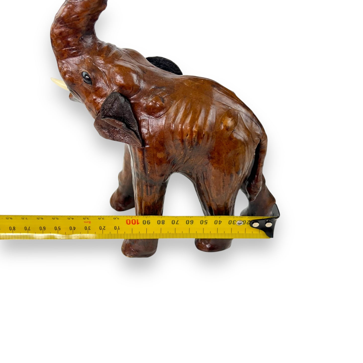 Leather Wrapped Elephant Pair with Raised Trunks