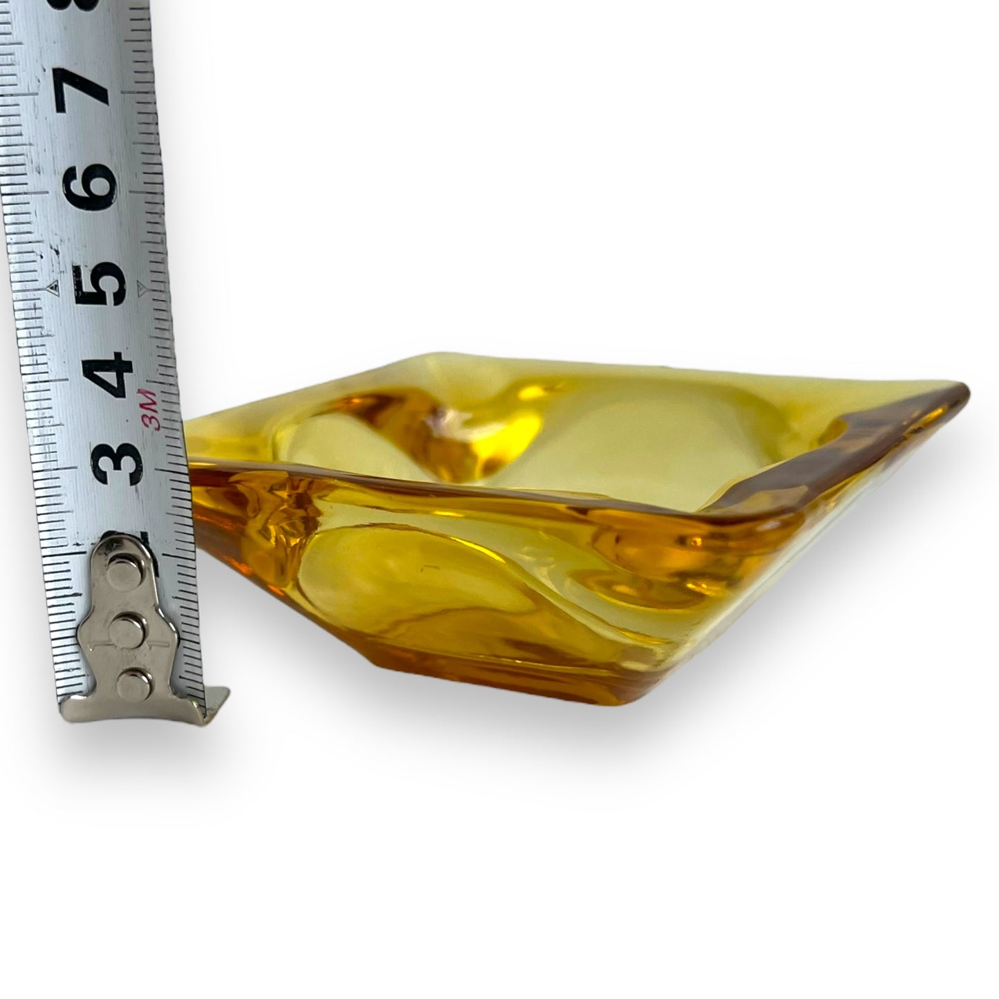 Yellow glass square ashtray