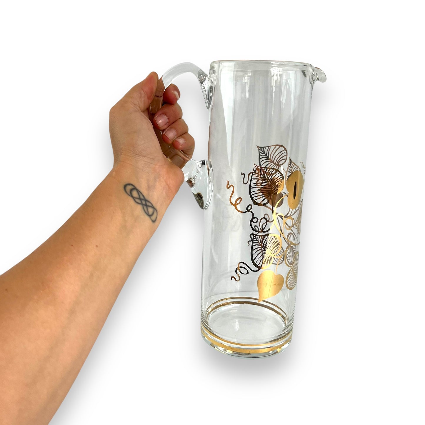 Clear Glass Pitcher Jug with Gold Love heart leaf decal