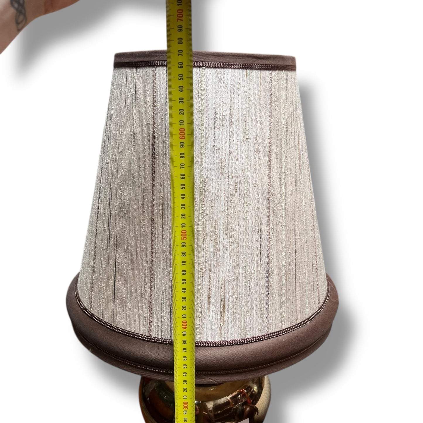 Pair of 1970s Brown Glazed Ceramic Table Lamps with Original Fabric Shades