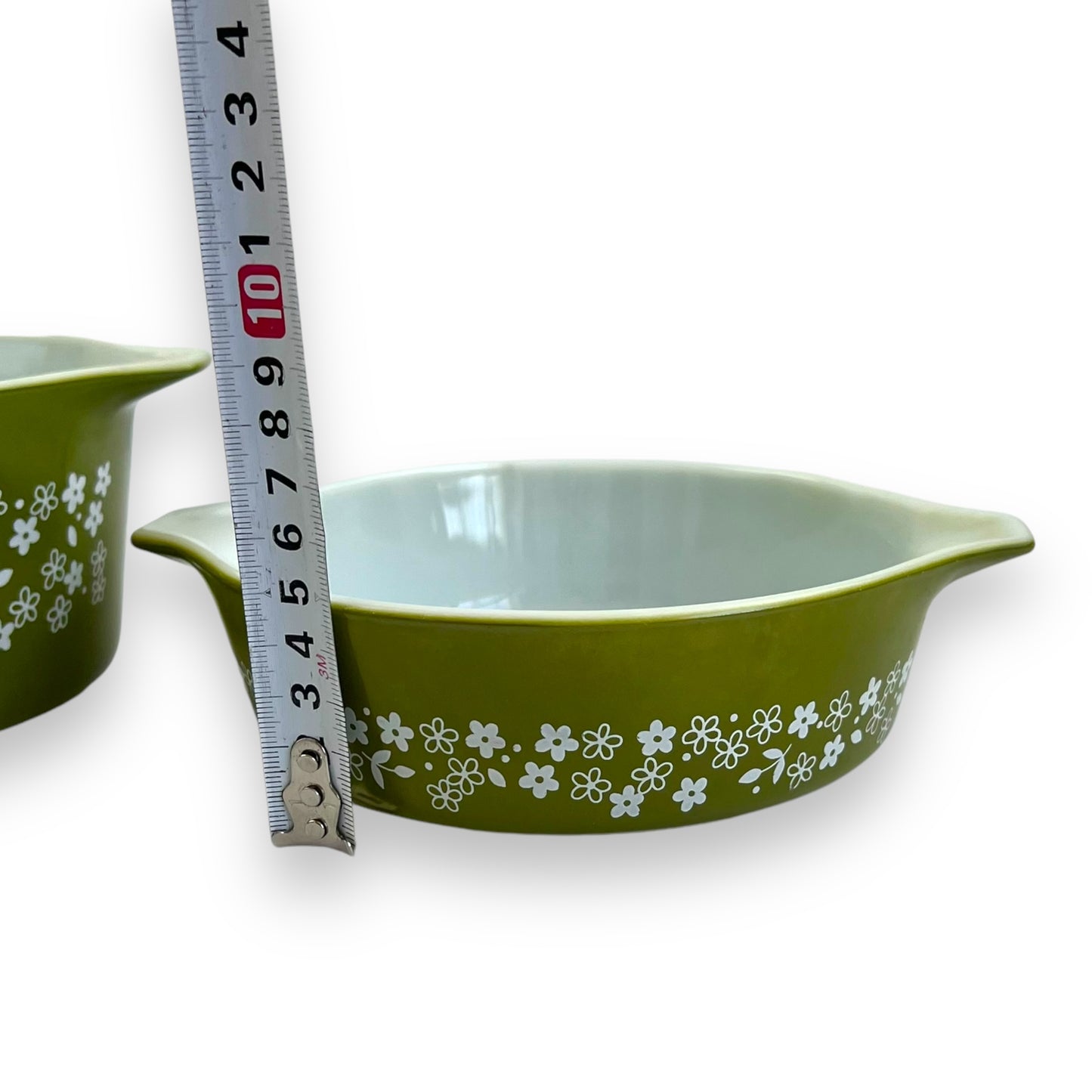 Pyrex Spring Blossom Green Casserole Dish Set of 3 with Lids - Made in USA - 1970s Retro Cookware