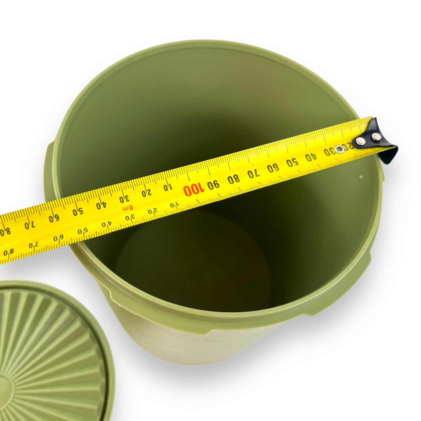 Tupperware Canister – Olive Green with Yellow Daisy Motif, Made in Australia