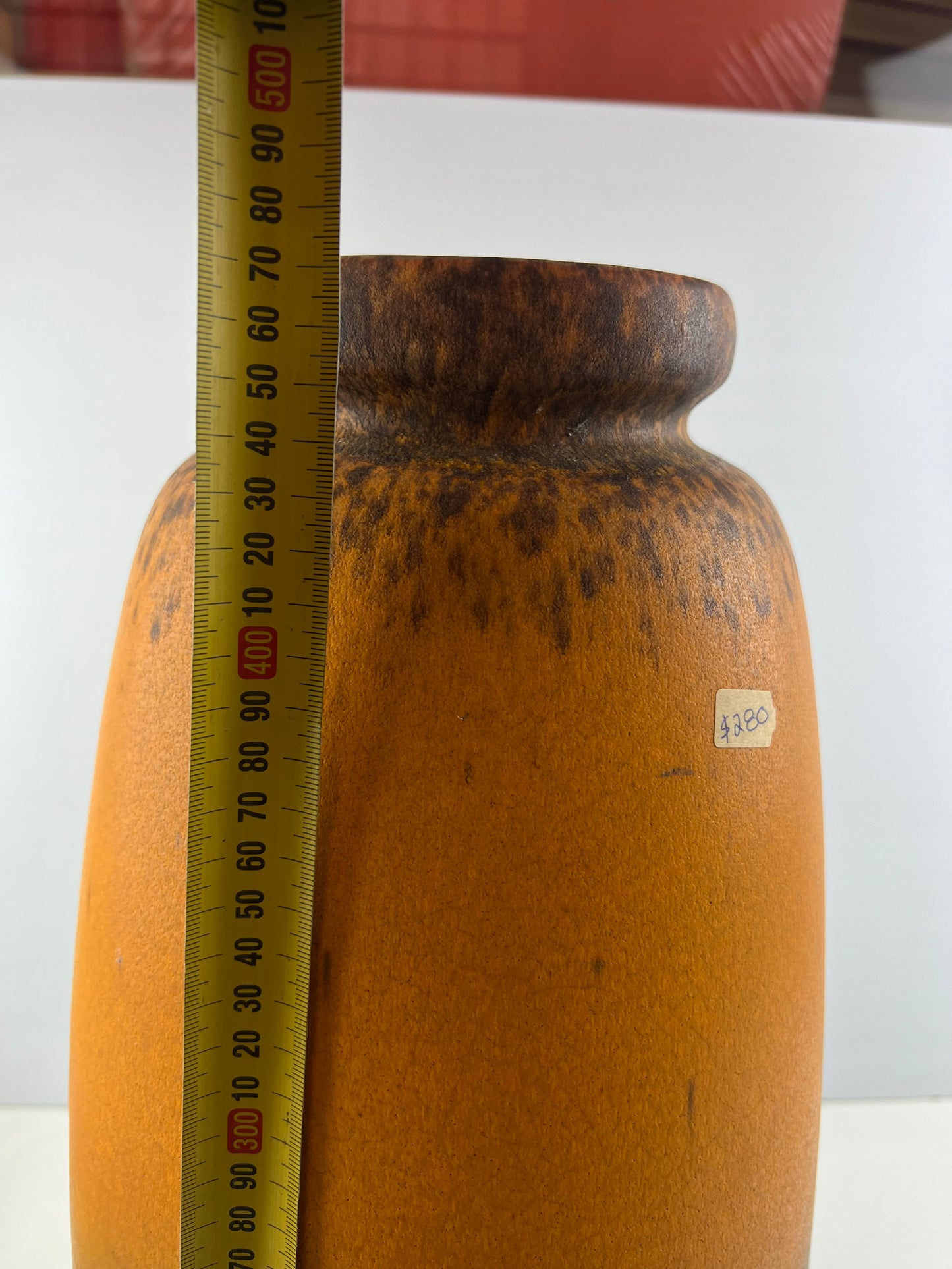West German Pottery Orange & Brown Floor Vase