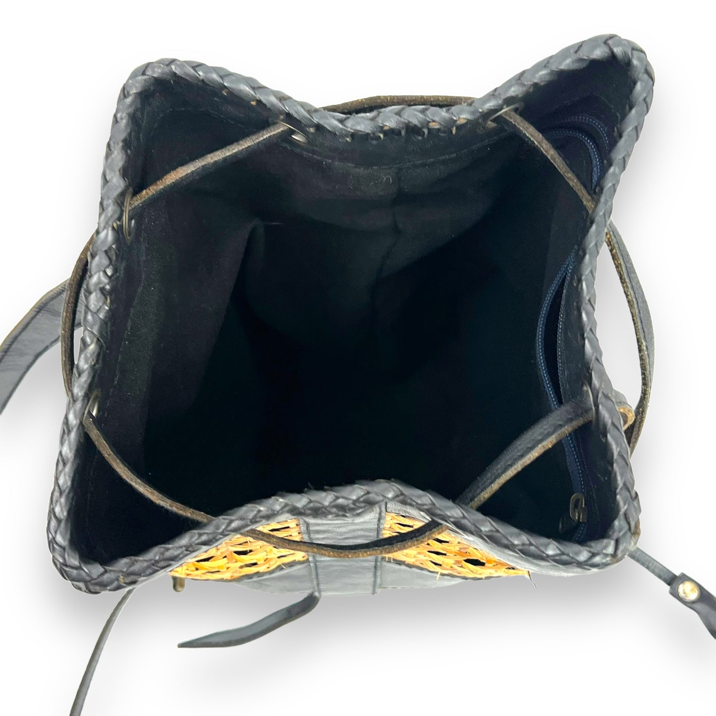 Rattan & Black Leather Backpack