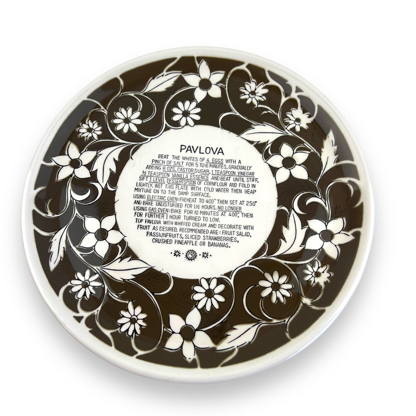 Pavlova Recipe Plate - Brown Flower Design