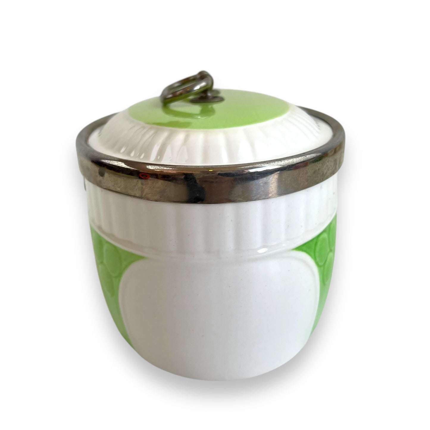 Art Deco green and white oval cookie jar