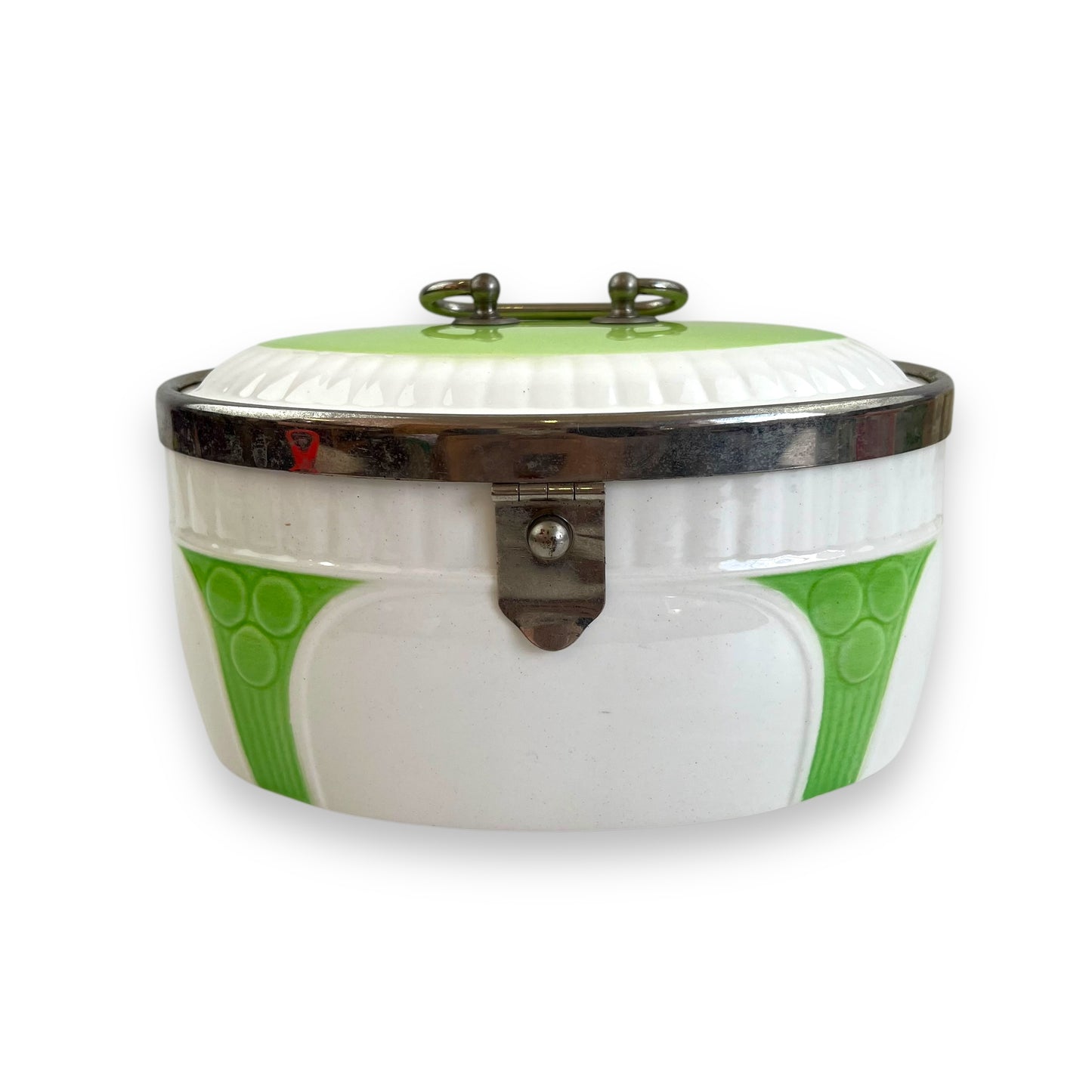 Art Deco green and white oval cookie jar