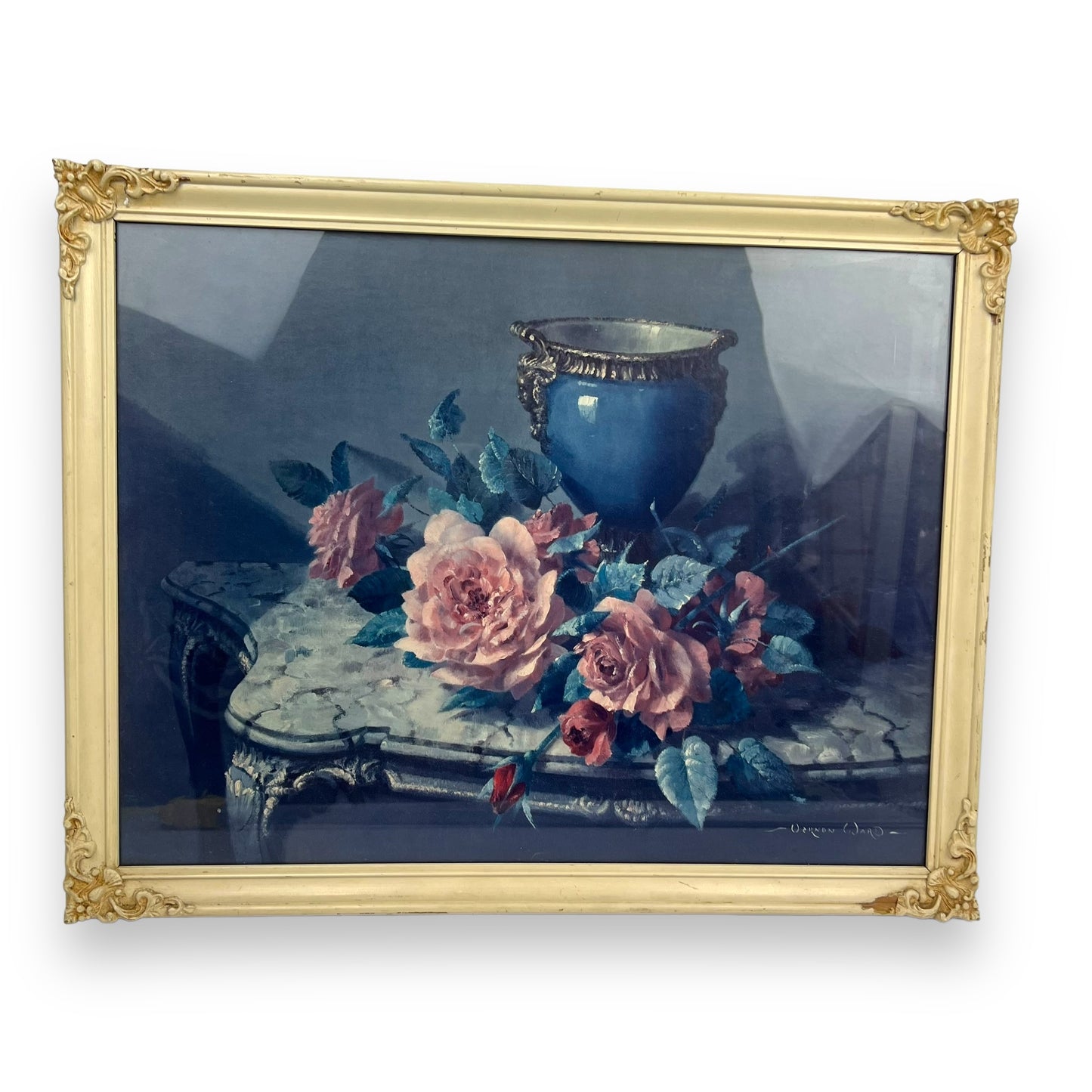 Vernon Ward Rose & Vase Framed Art Print