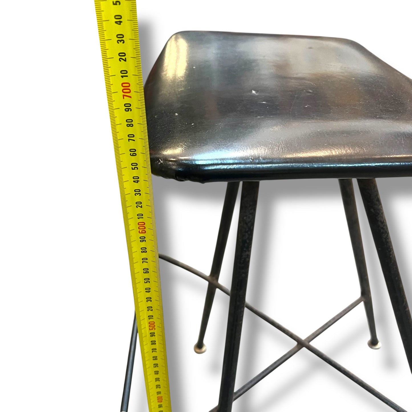 WD Wallace Mid-Century Atomic Bar Stool – Black Vinyl & Wrought Iron Frame