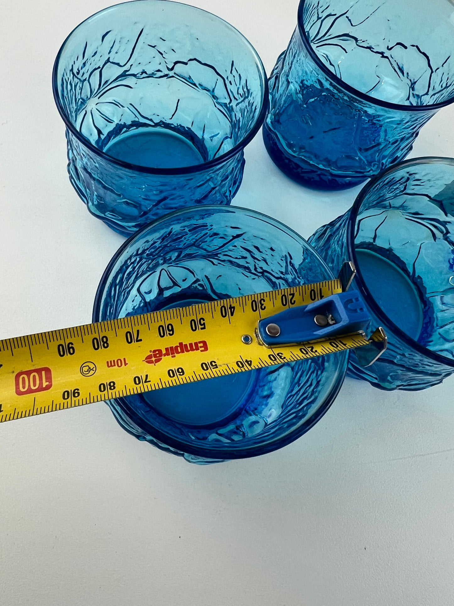 Anchor Hocking Rainflower Laser Blue Glasses- Set of 5 Vintage 1970s