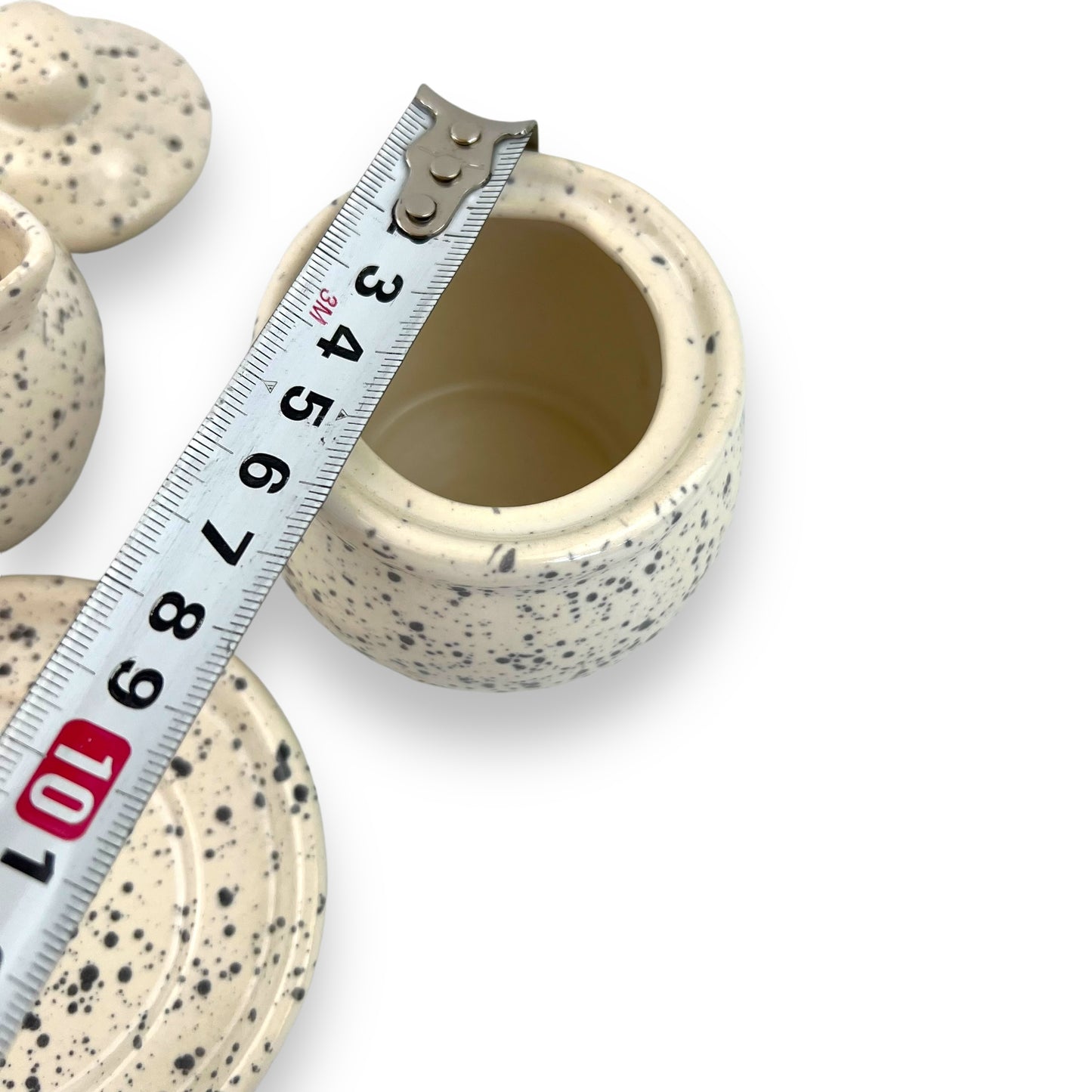 Sugar pot and creamer speckled set with love heart plate