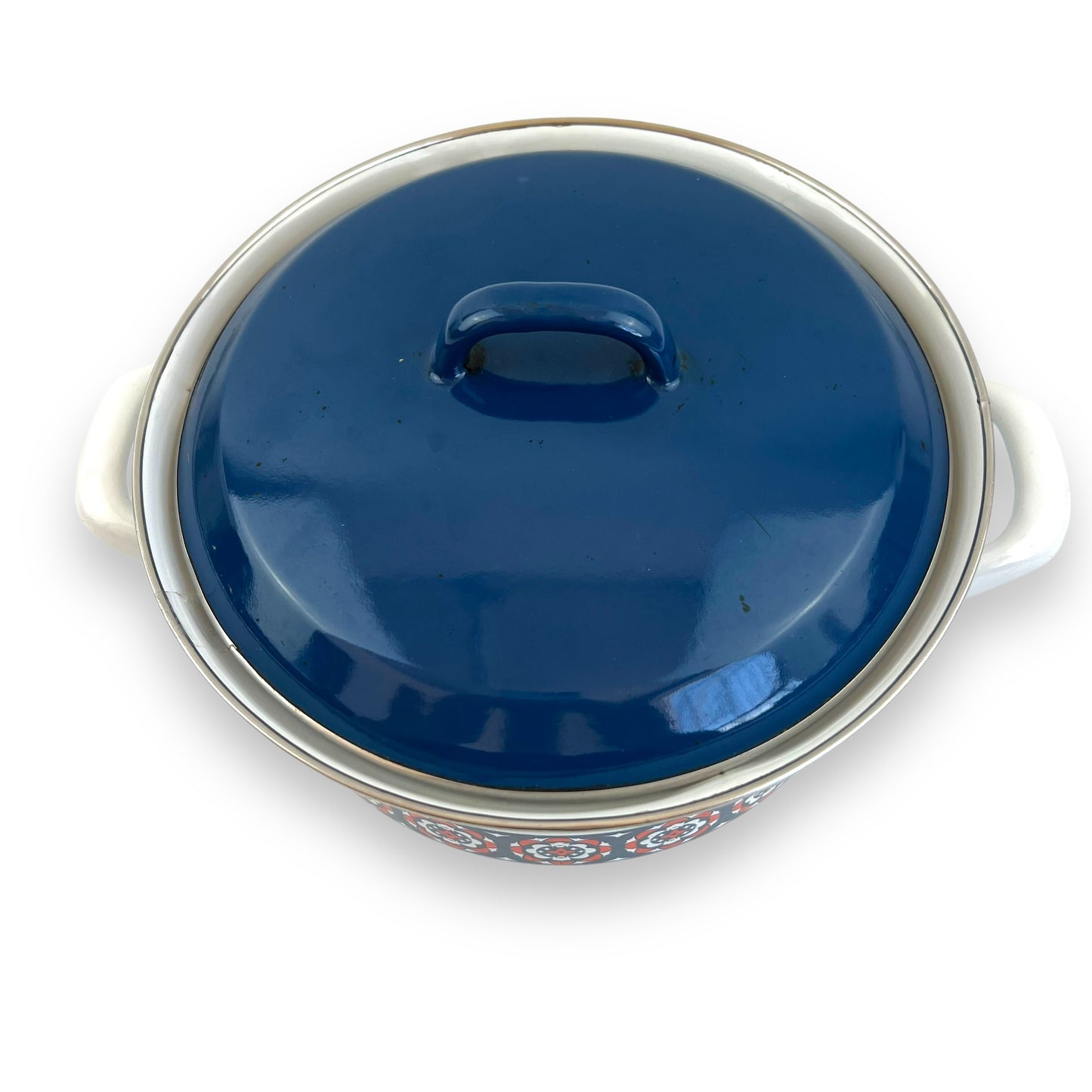 Blue, red & White Double Handle Cooking Pot