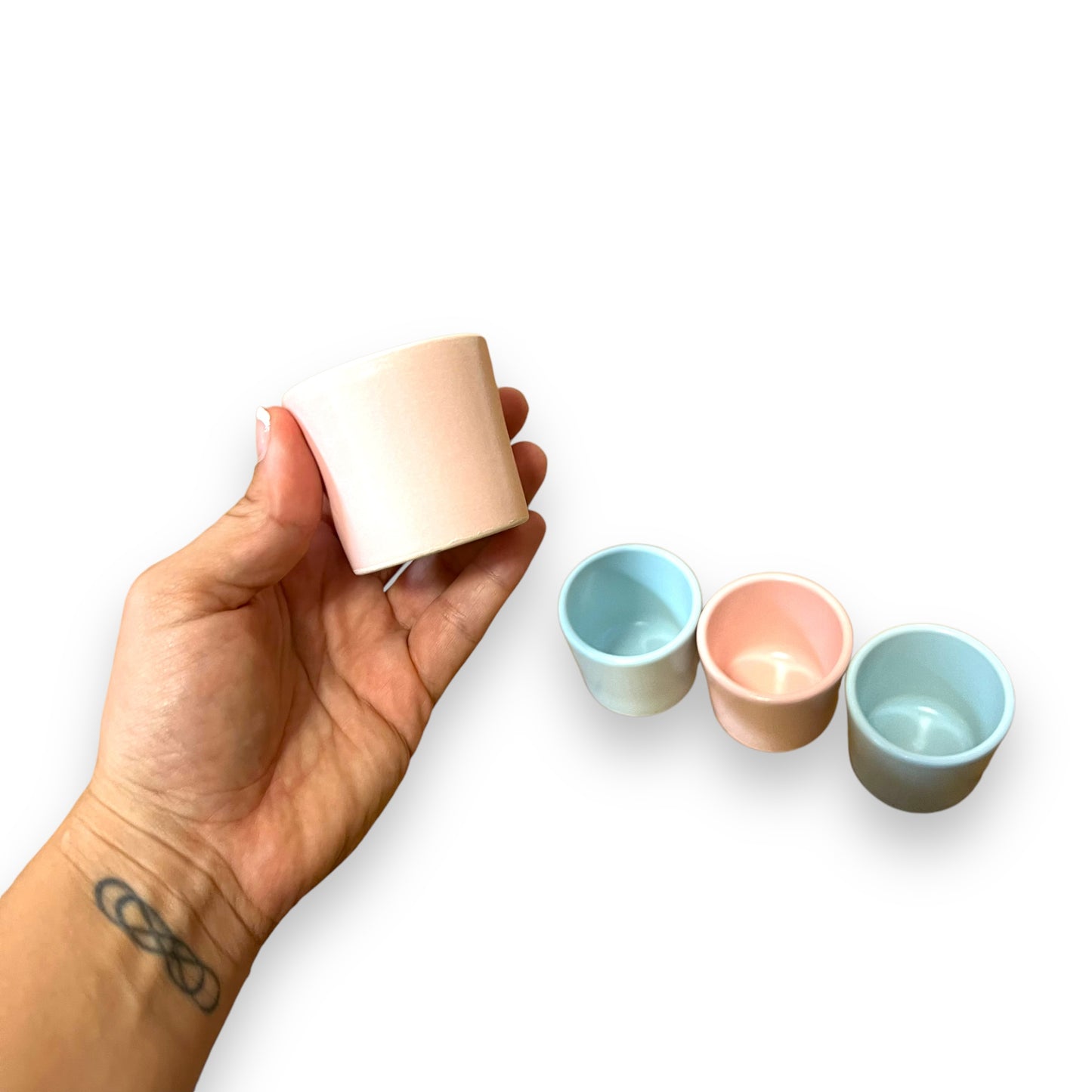 Set of 4 Pastel Stoneware Ramekin cups by Ceramica - Pink & Blue