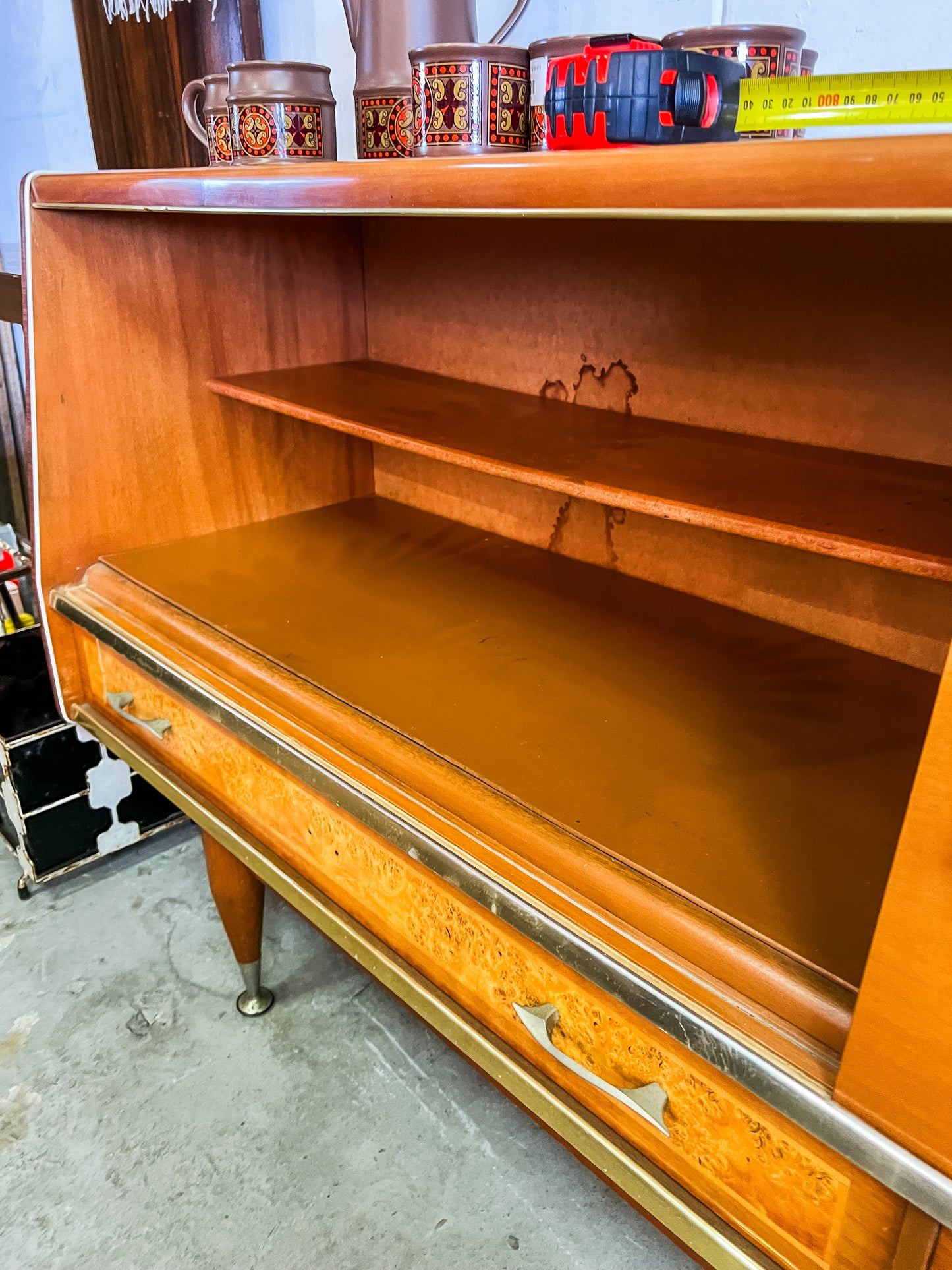 Burl Wood Sideboard with Display Cabinet