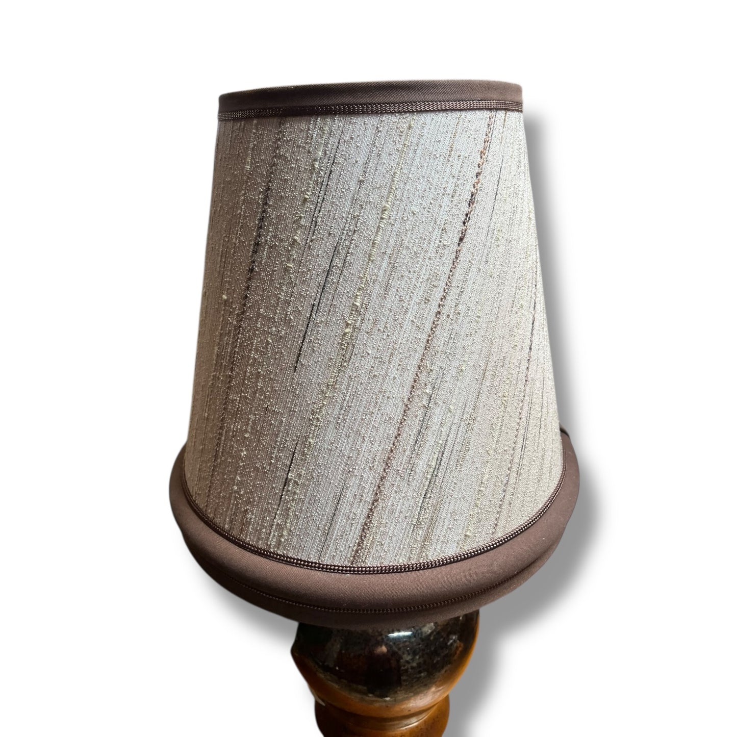 Pair of 1970s Brown Glazed Ceramic Table Lamps with Original Fabric Shades