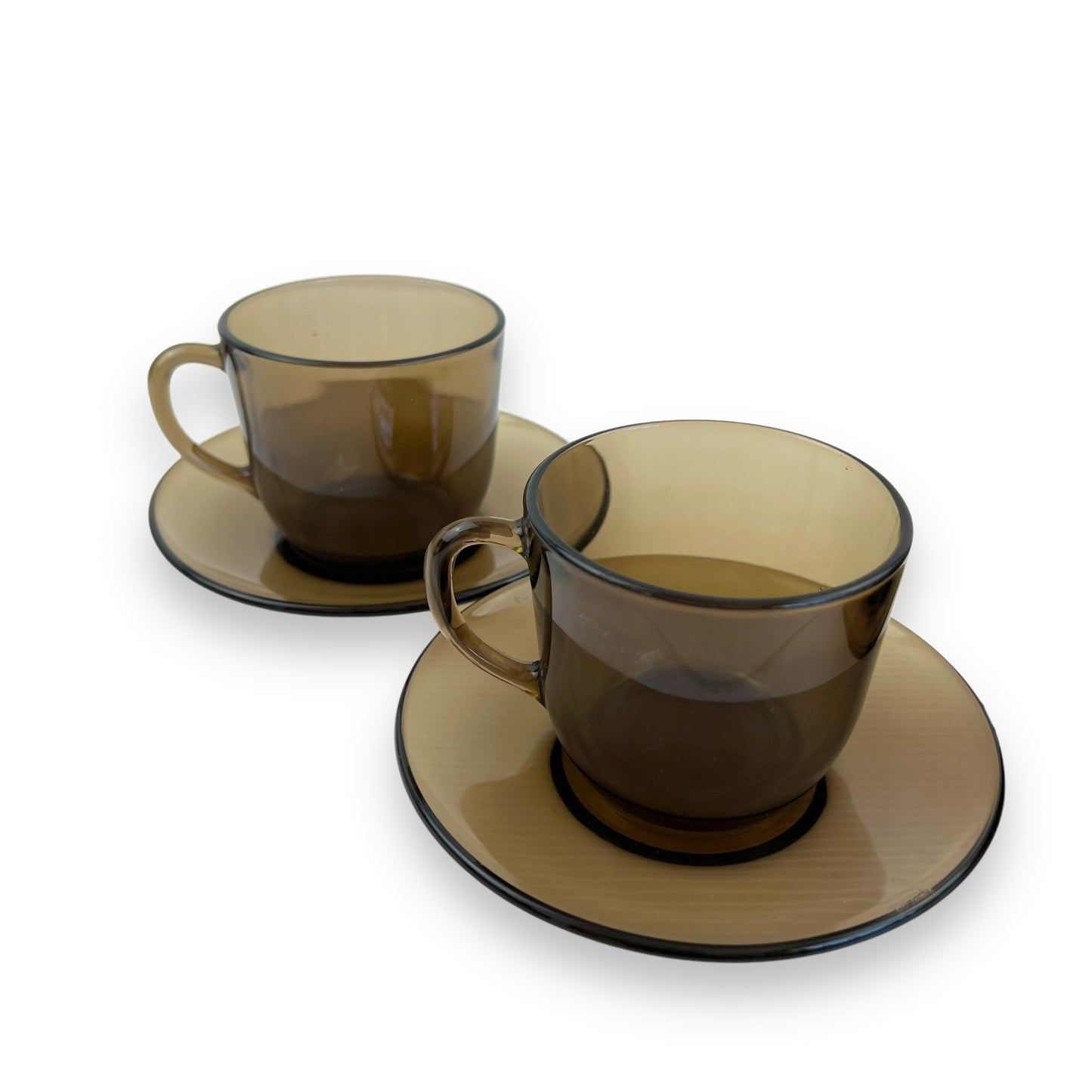 Vereco France Black Glass Cup & Saucers set of 4