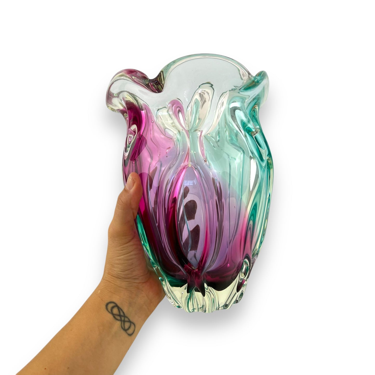 Pink & Blue Art Glass Large Vase