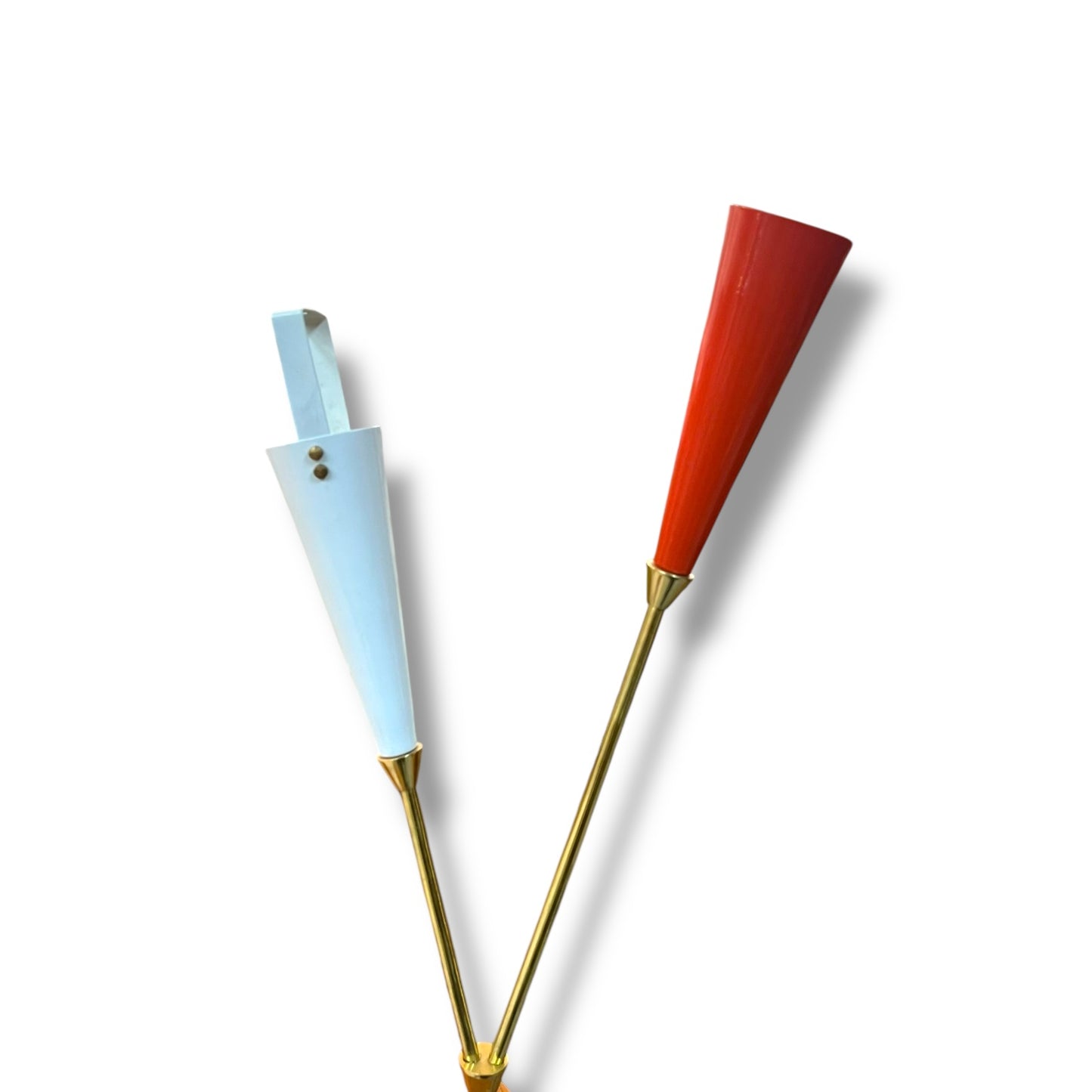 Red & White Mid Century Lamp — Brass & Marble Base, Red and White Shades (Missing Outer Reflector Shade)