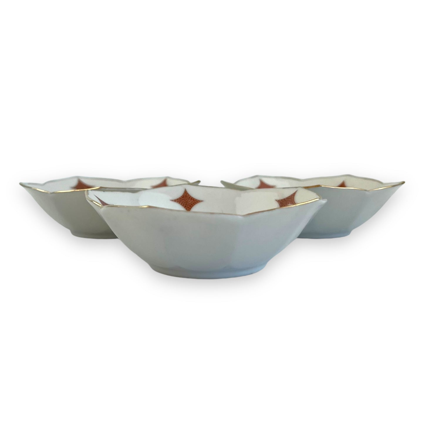 Diamond pattern small bowl set of 3 fine China 1765 stamp