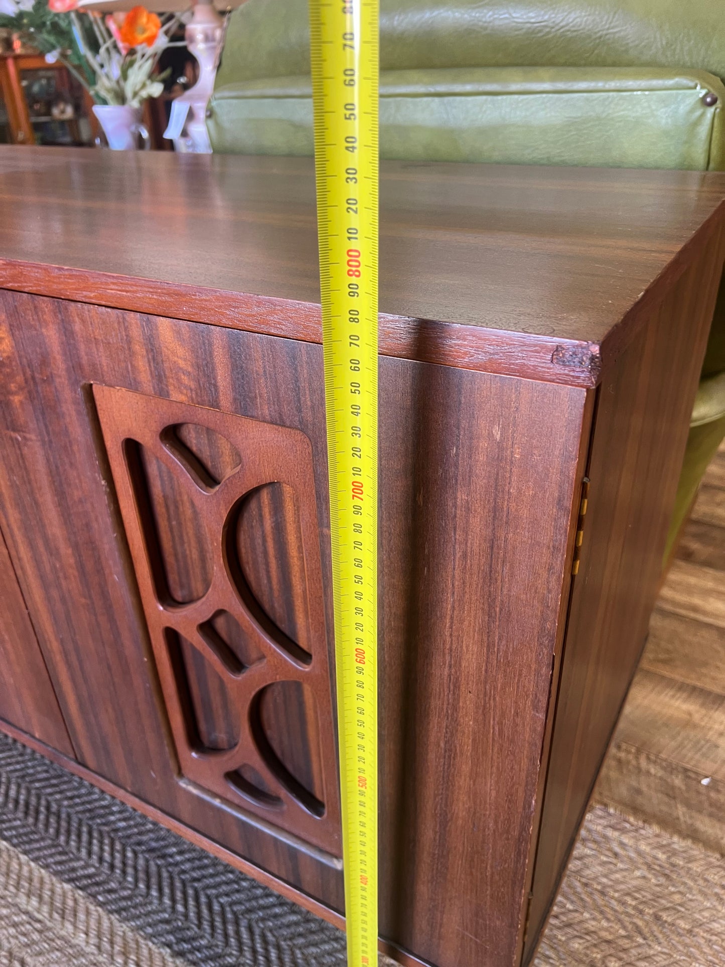 Avalon Mid Century Walnut Sideboard / Buffet Cabinet with Carved Doors