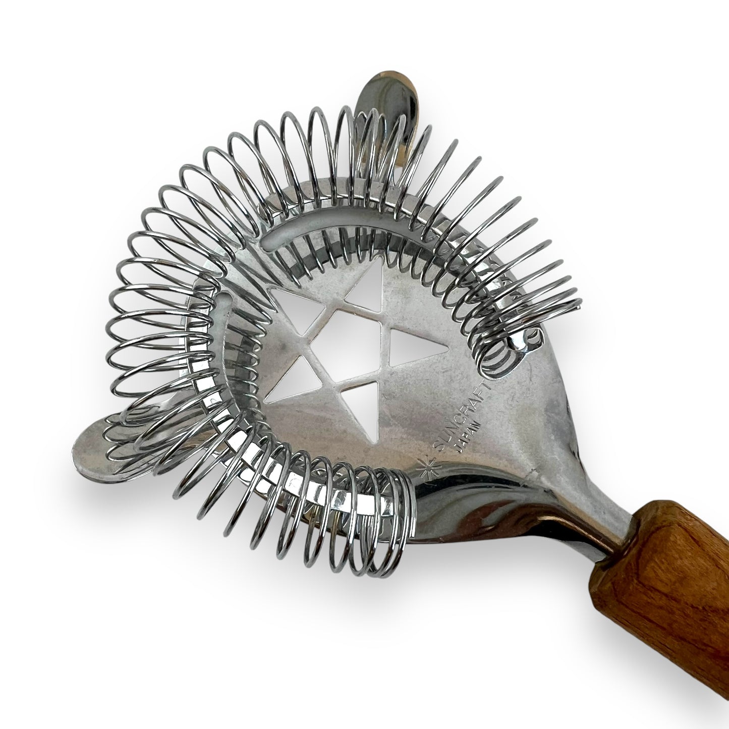 Japanese Cocktail Strainer with Wooden Handle and Star Cutout Design