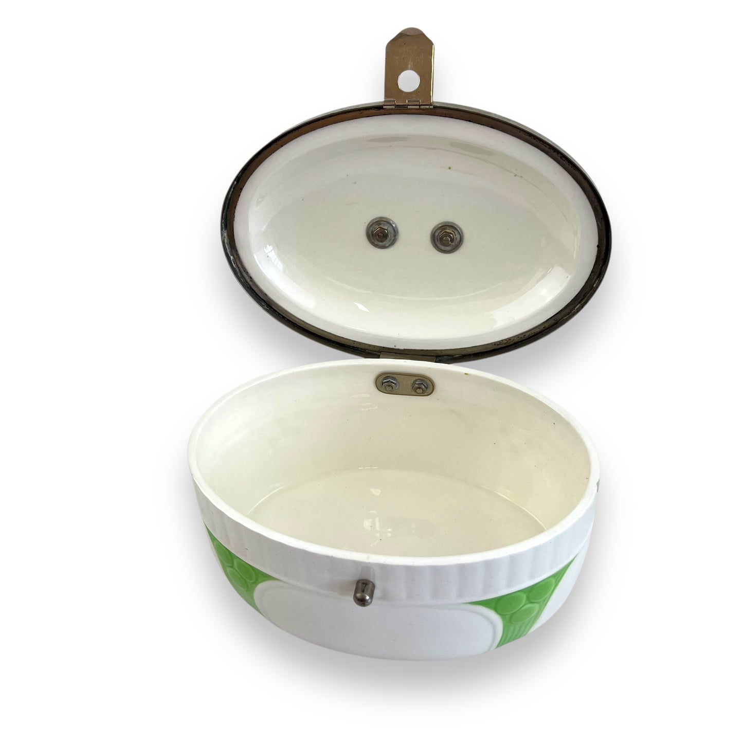 Art Deco green and white oval cookie jar