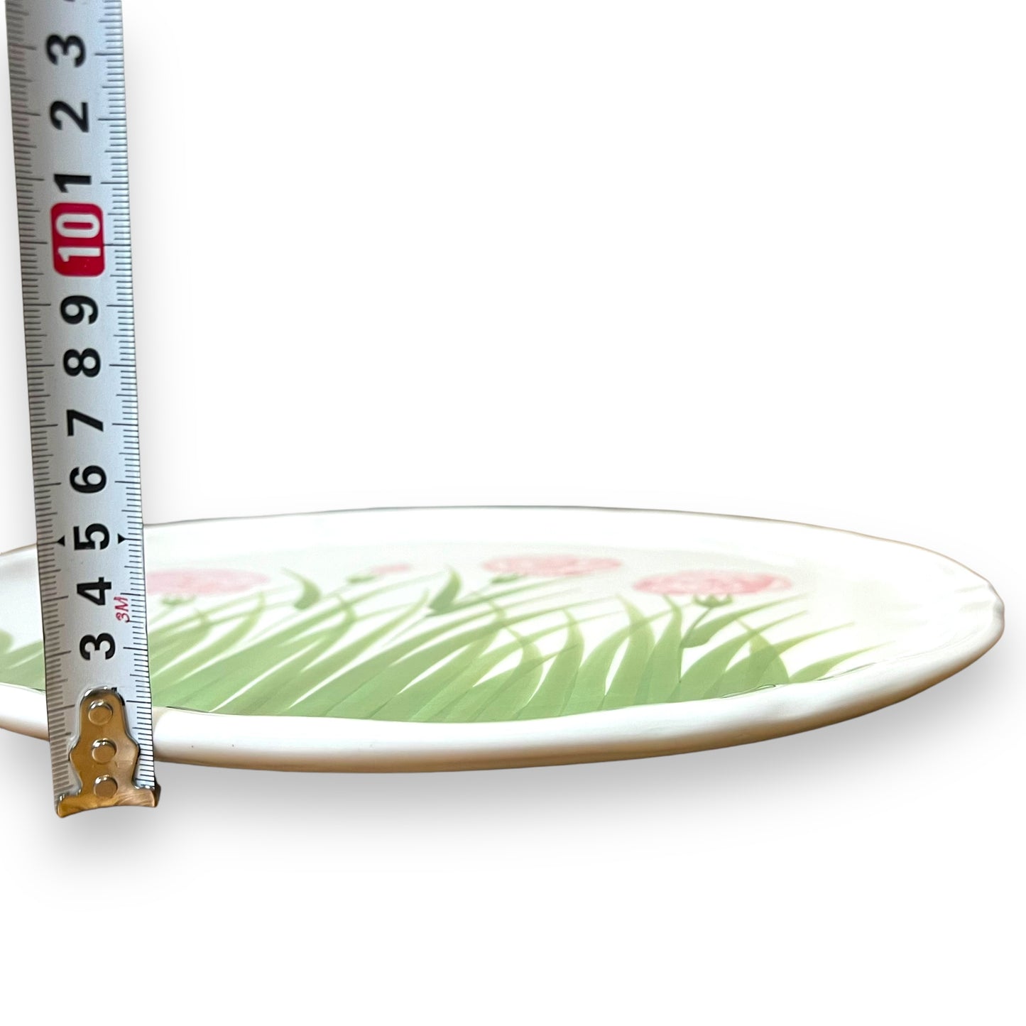 Hand-Painted Italian Ceramic Plate – Pink Carnations & Grass Design, Made in Italy