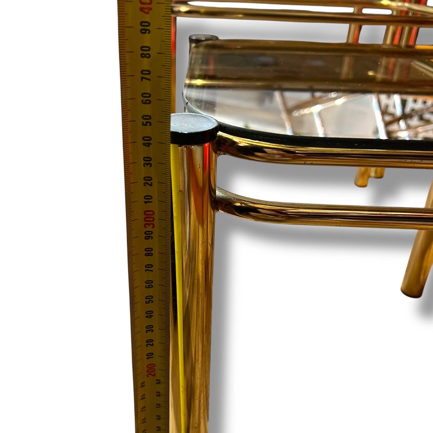 Brass & Smoked Glass Nesting Tables – Set of 3